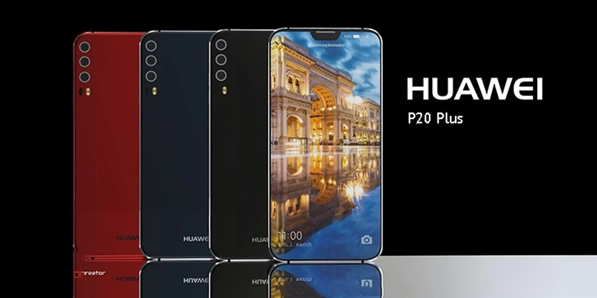 Huawei P20 Plus lộ diện: Màn hình tràn viền, 3 camera sau, “tai thỏ” là điểm nhấn