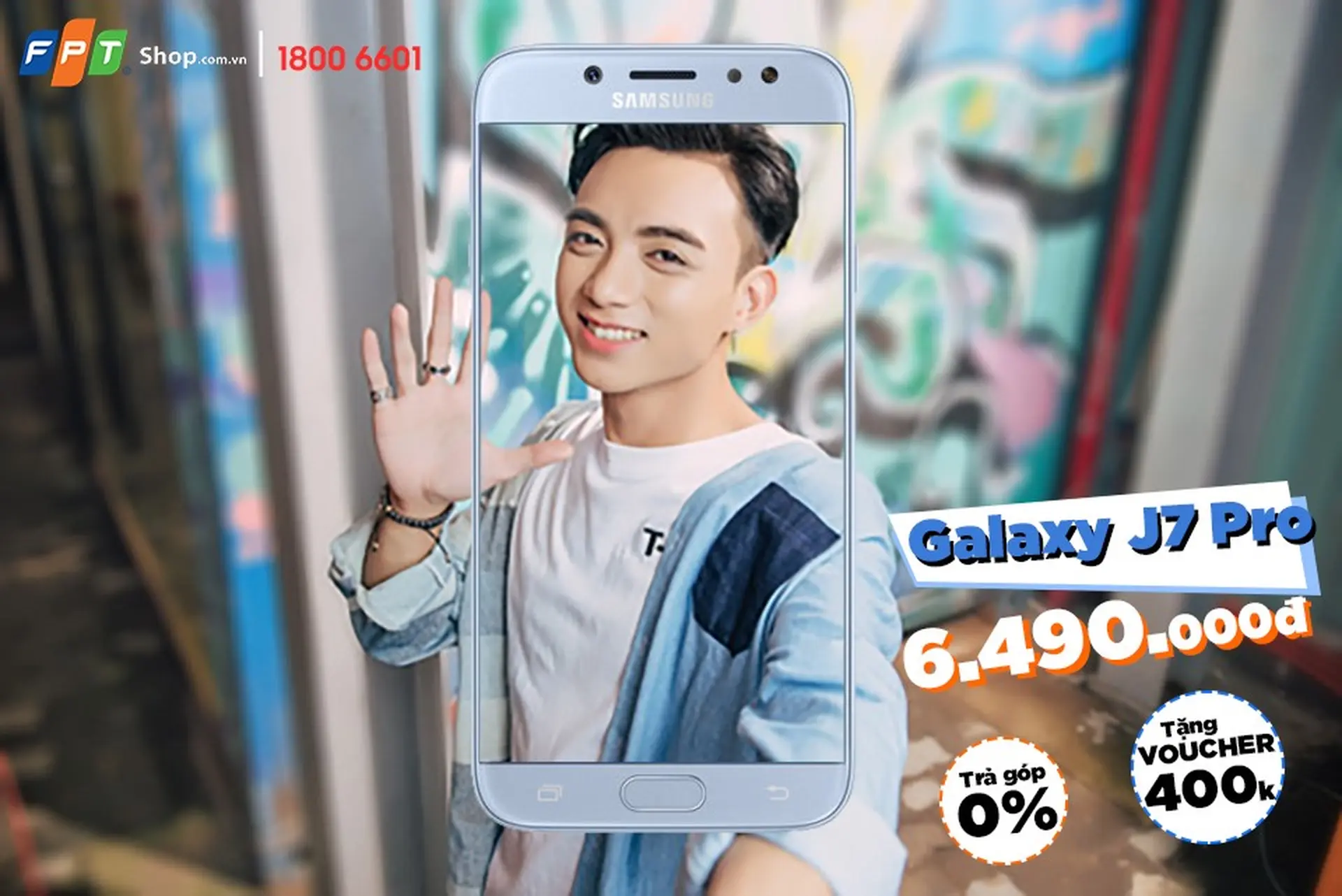 FPT Shop tặng phiếu mua hàng 400.000 đồng cho khách mua trả góp 0% lãi suất J7 Pro