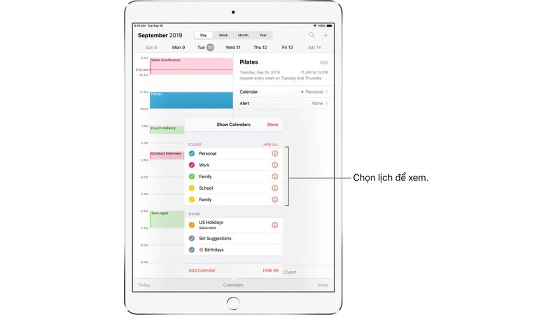Thiết lập nhiều lịch trên iPadOS 13