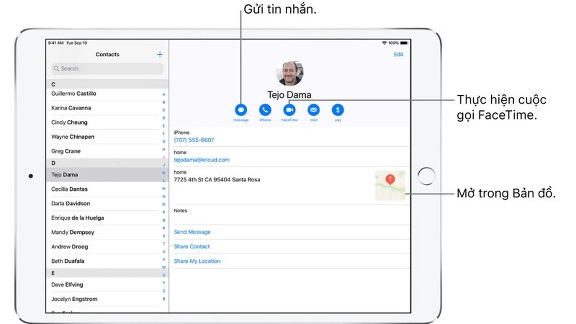 Thêm và sử dụng thông tin liên hệ trên iPadOS 13
