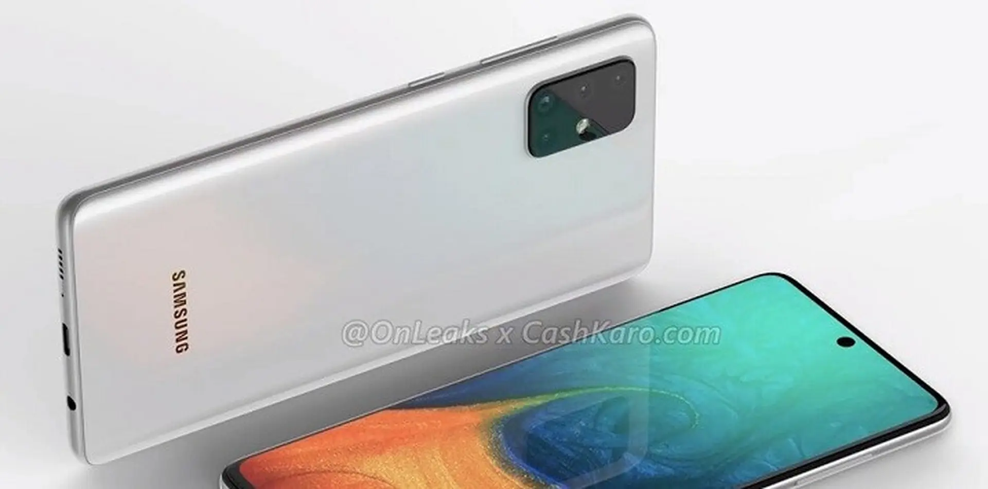 Rò rỉ hình ảnh render Galaxy A71 với 4 camera, thiết kế mặt trước giống Note 10