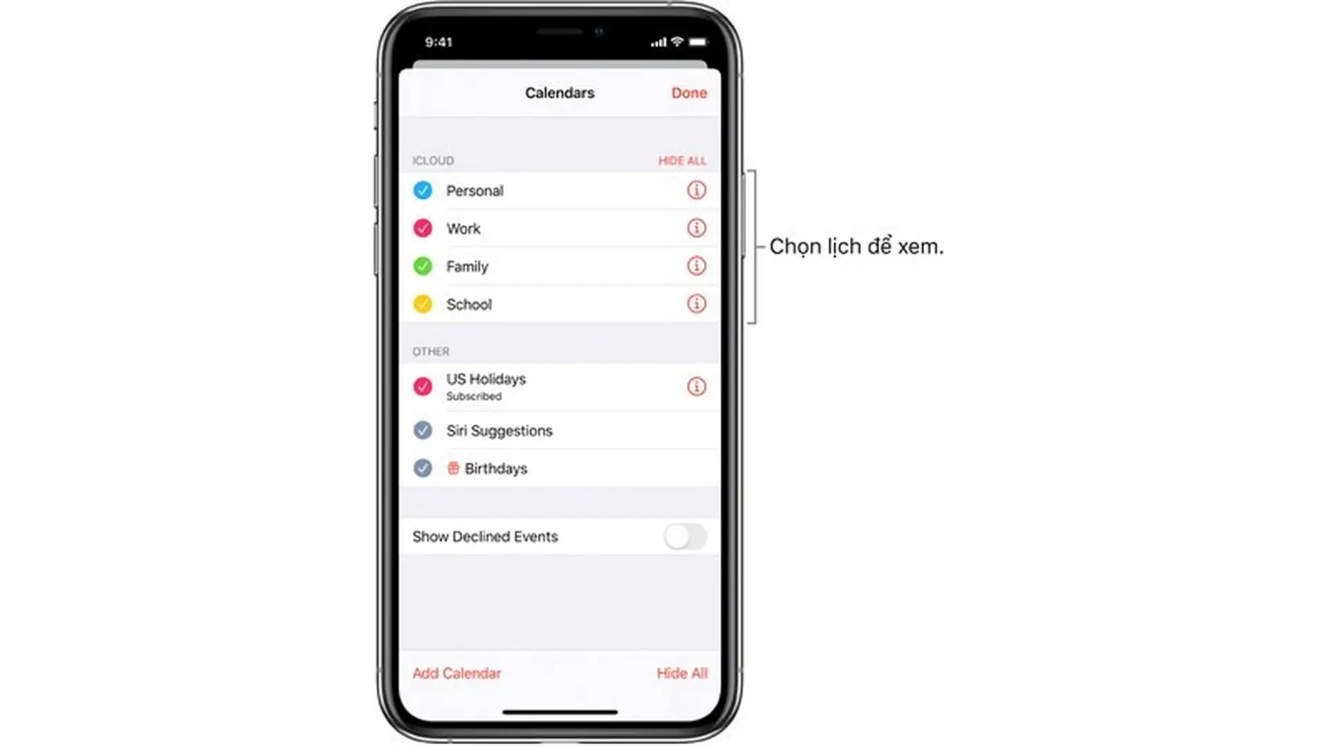 Thiết lập nhiều lịch trên iOS 13