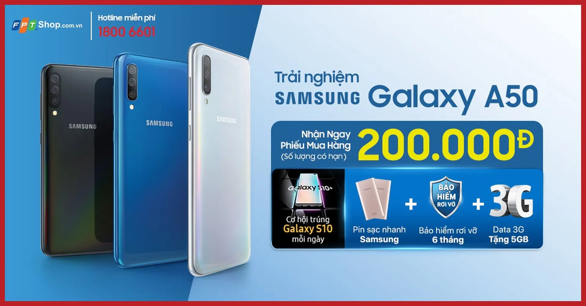 Thỏa thích trải nghiệm Galaxy A50 tại FPT Shop và nhận ngay voucher 200.000 đồng