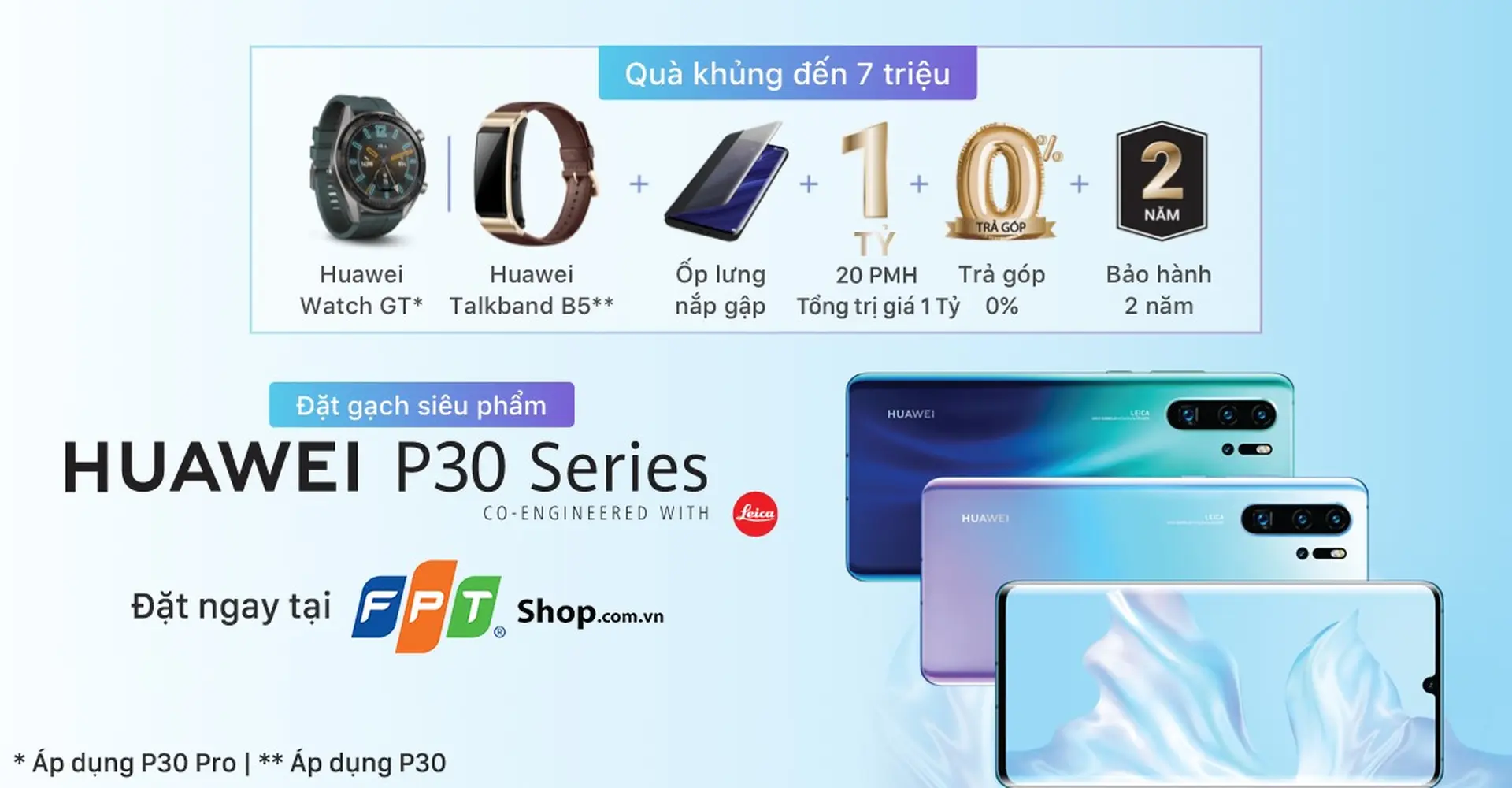 Lộ diện giá bán chính thức bộ đôi flagship Huawei P30|P30 Pro tại FPT Shop