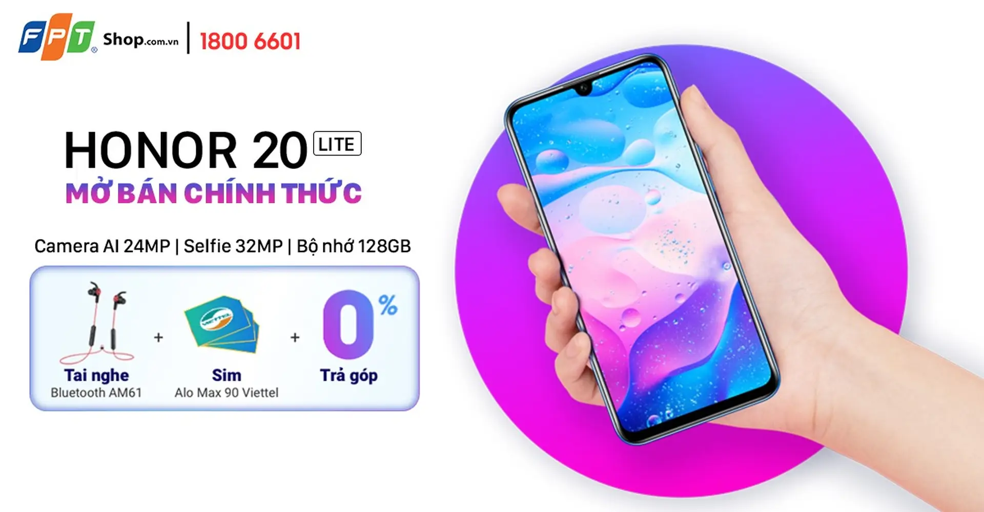 Honor 20 Lite chính thức mở bán tại FPT Shop với giá 5,99 triệu đồng