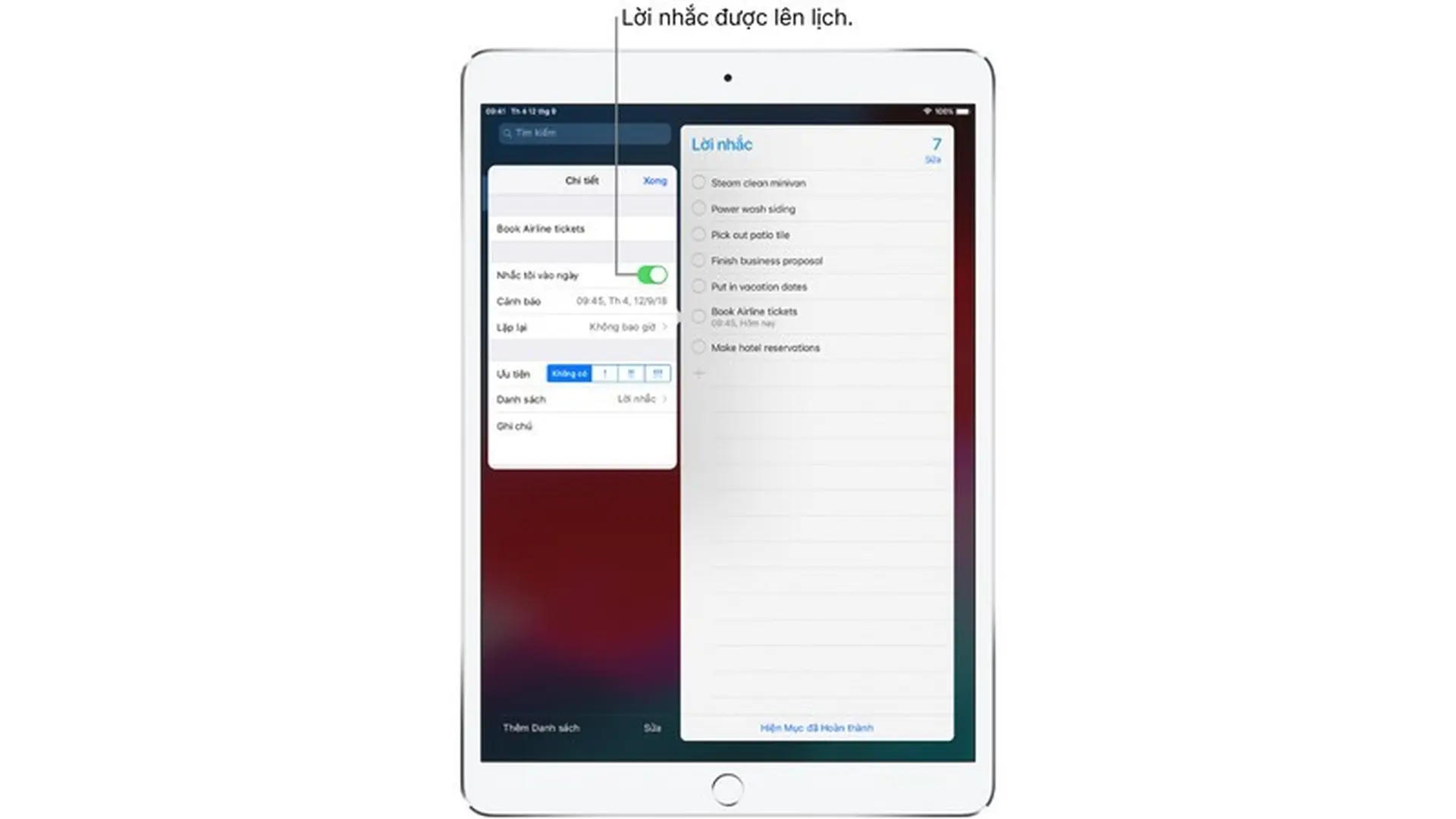 Lên lịch lời nhắc trên iPad
