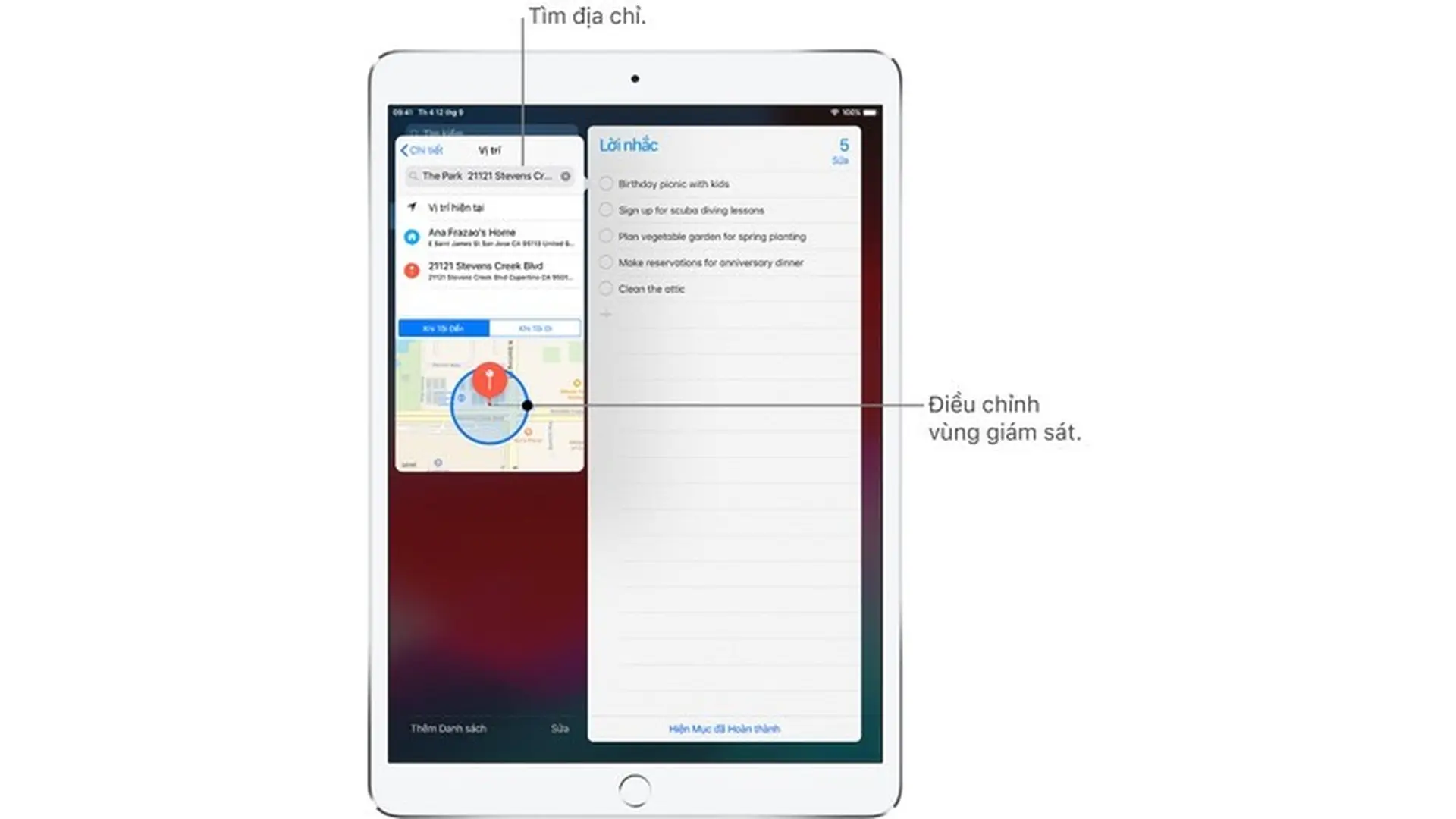 Đặt lời nhắc dựa trên vị trí trên iPad