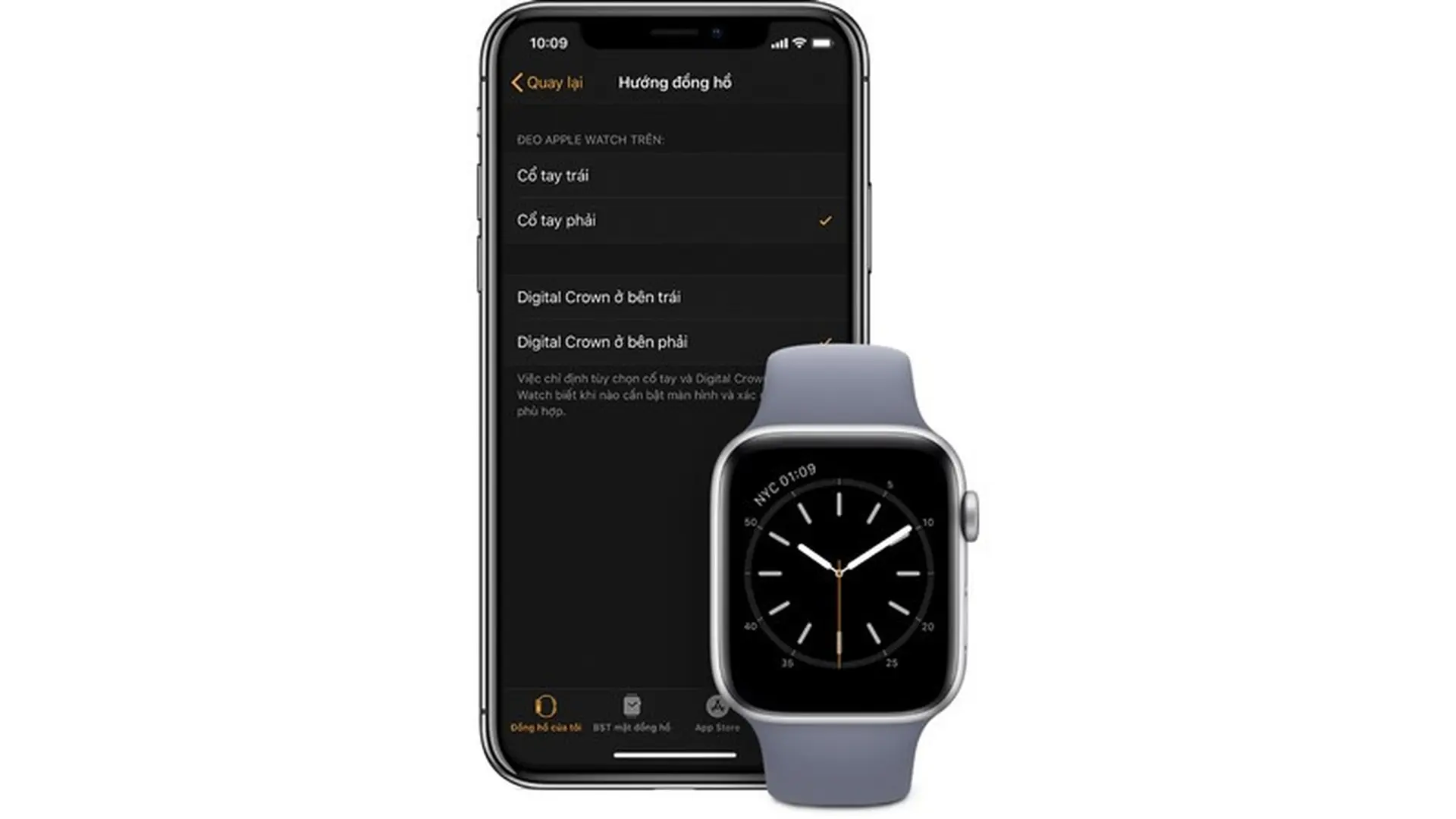 Thay đổi ngôn ngữ và hướng trên Apple Watch