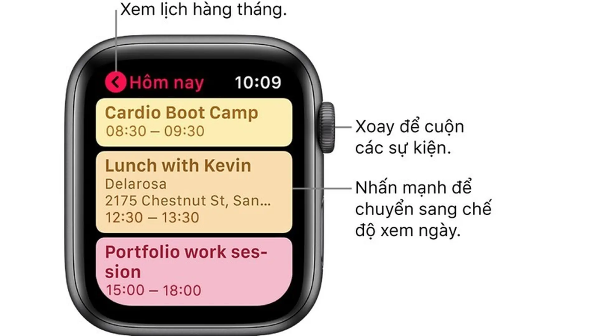 Kiểm tra và cập nhật lịch của bạn trên Apple Watch