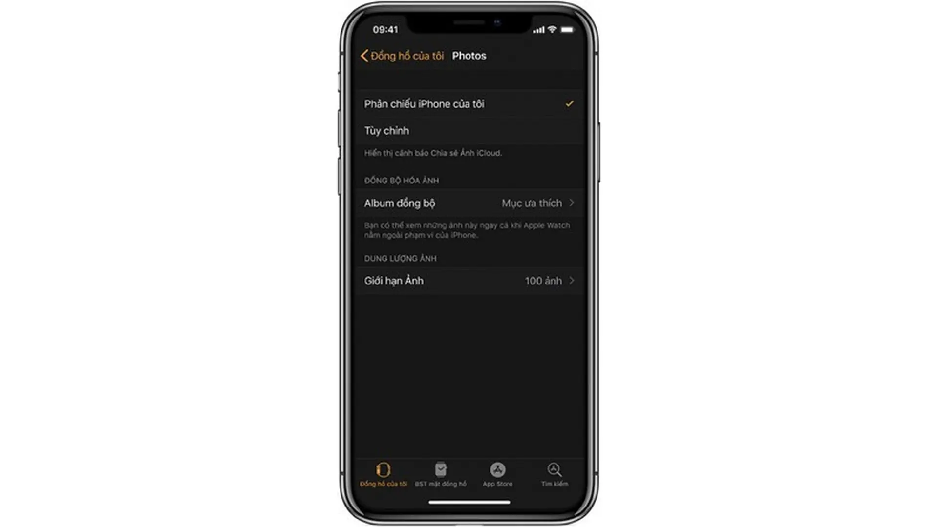 Chọn một album ảnh và quản lý dung lượng trên Apple Watch