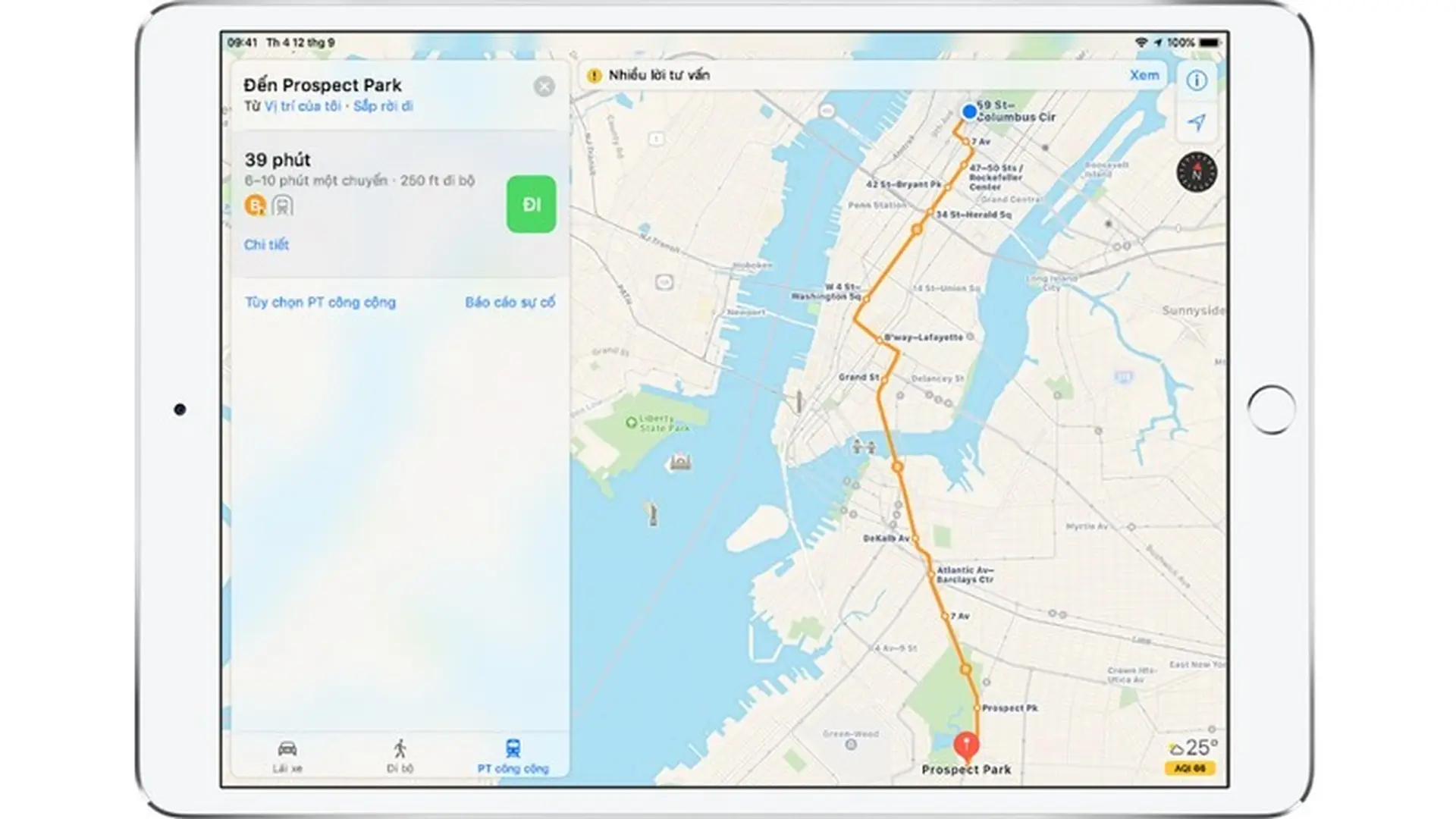 Tìm lộ trình trong Bản đồ trên iPad
