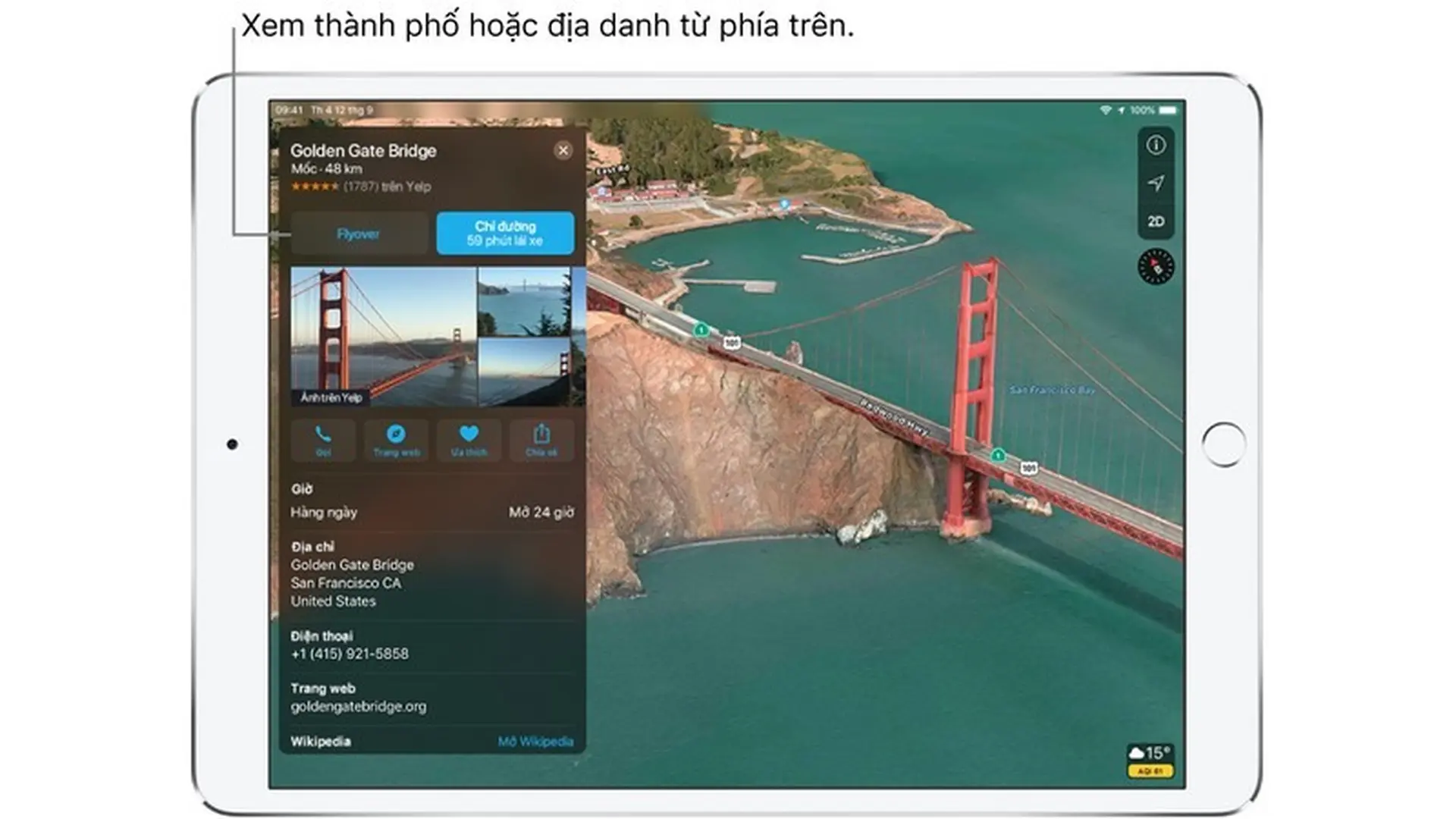 Thực hiện chuyến đi Flyover trong Bản đồ trên iPad