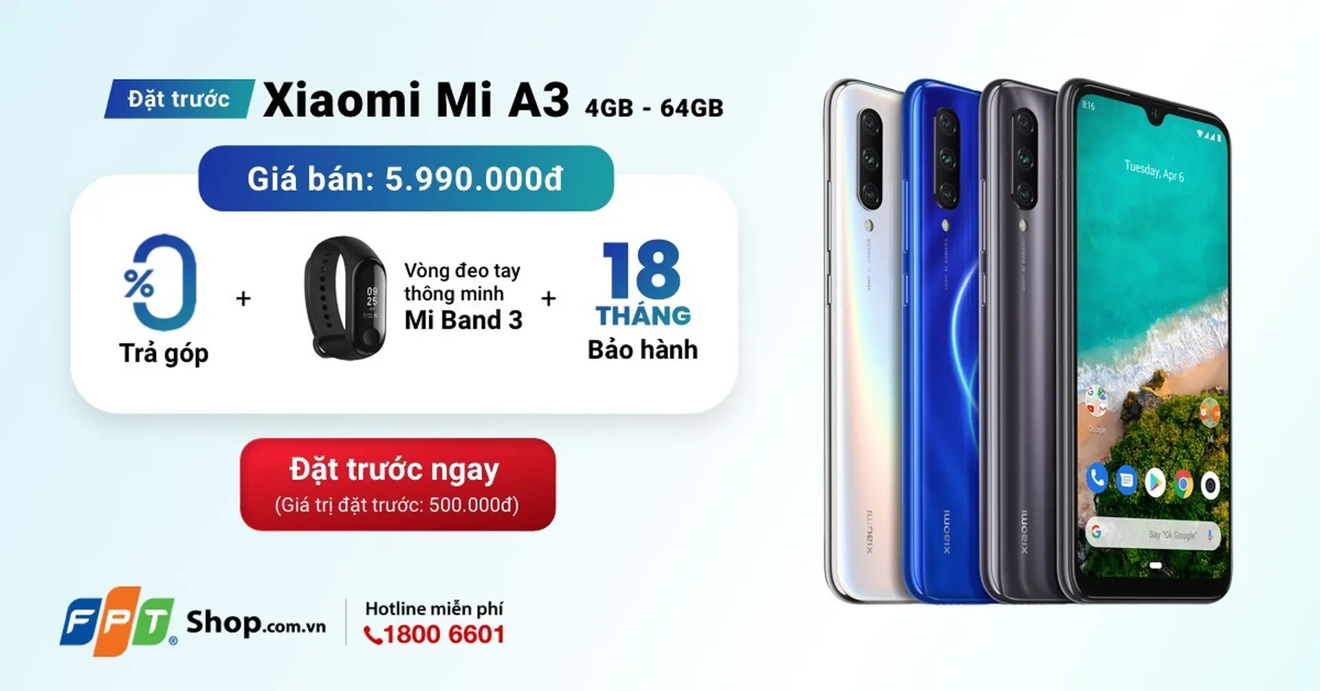 [Độc quyền] Mua Xiaomi Mi A3 nhận ngay Mi Band 3 tại FPT Shop, số lượng có hạn