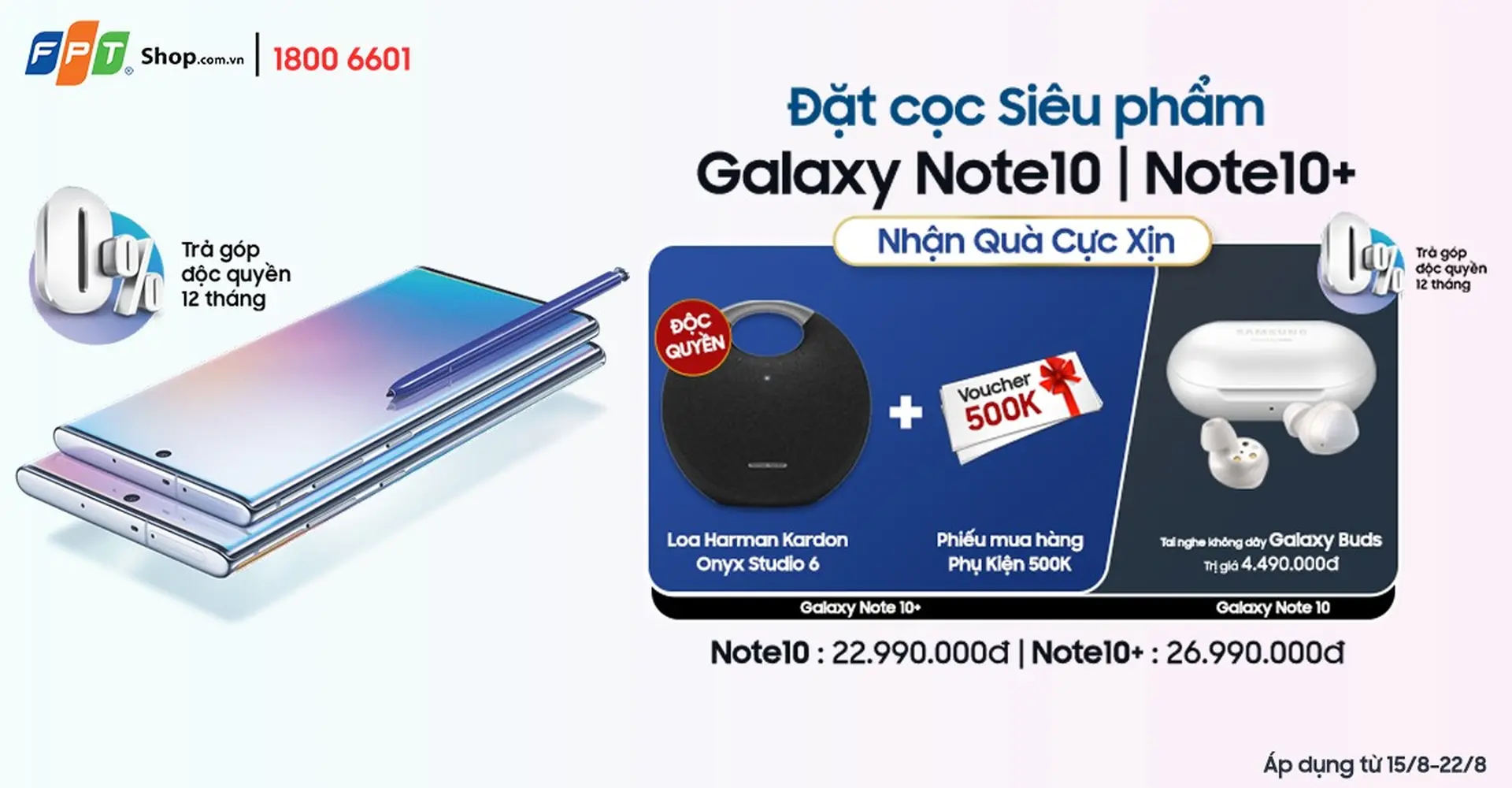 FPT Shop tặng loa Harman Kardon và tài trợ 100% lãi suất trả góp cho khách đặt trước Note10+