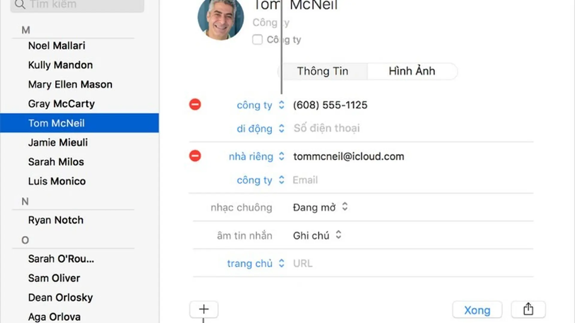 Thêm mọi người và công ty vào Danh bạ trên macOS Big Sur