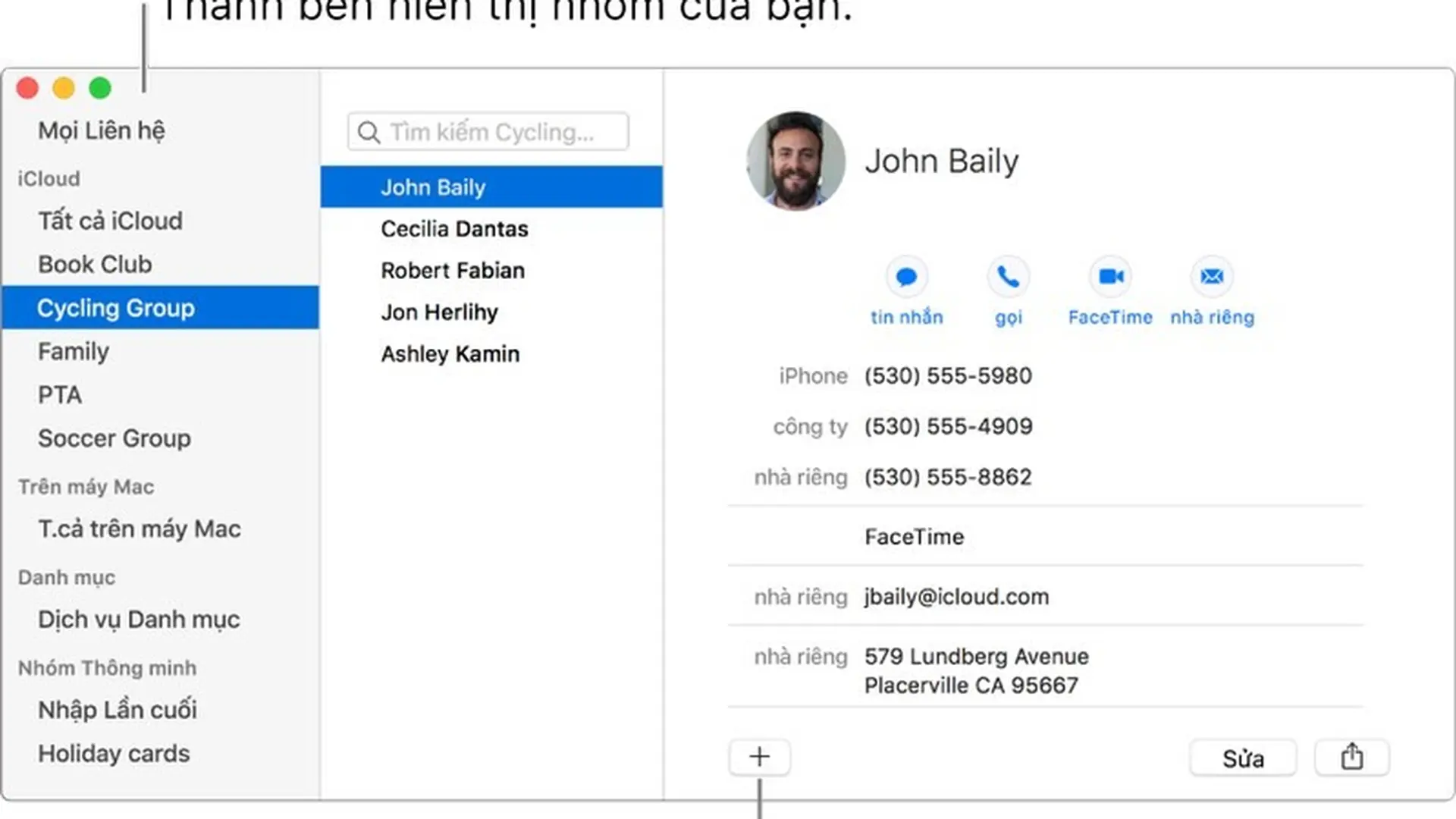 Tạo nhóm liên hệ trong Danh bạ trên máy Mac