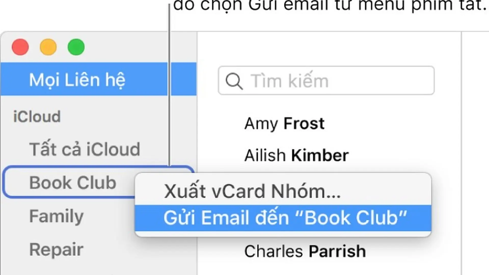 Gửi email cho nhóm các liên hệ trong Danh bạ trên macOS Big Sur