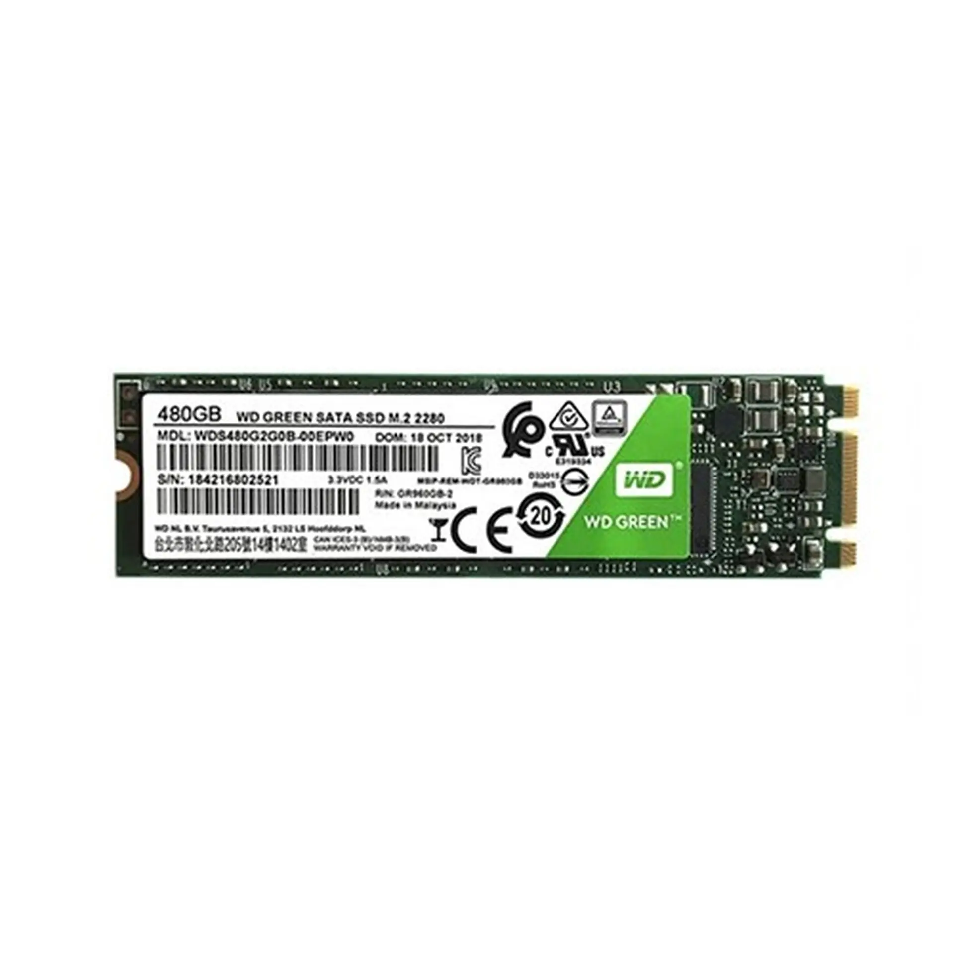 Ổ cứng trong WD SSD 480GB Sata III M.2-2280 Xanh (WDS480G2G0B)