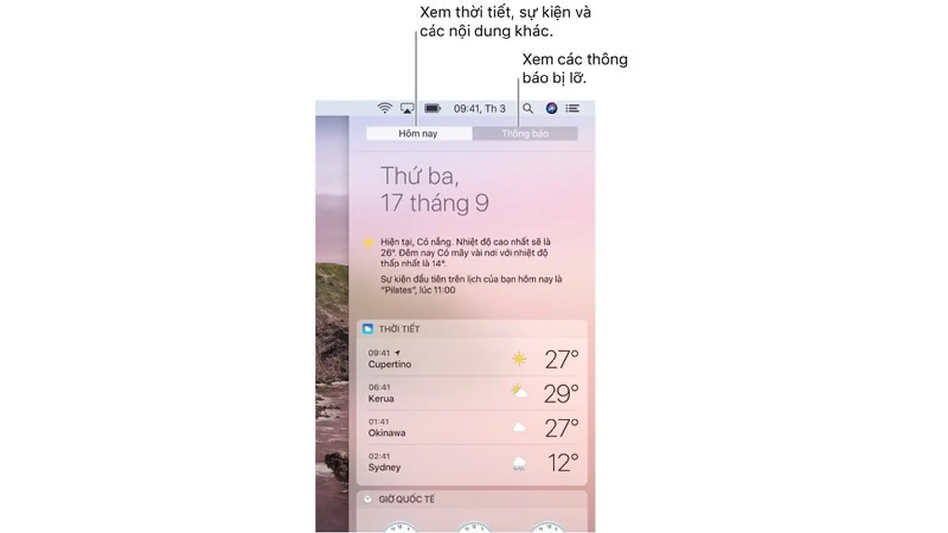 Sử dụng Trung tâm thông báo trên macOS Catalina