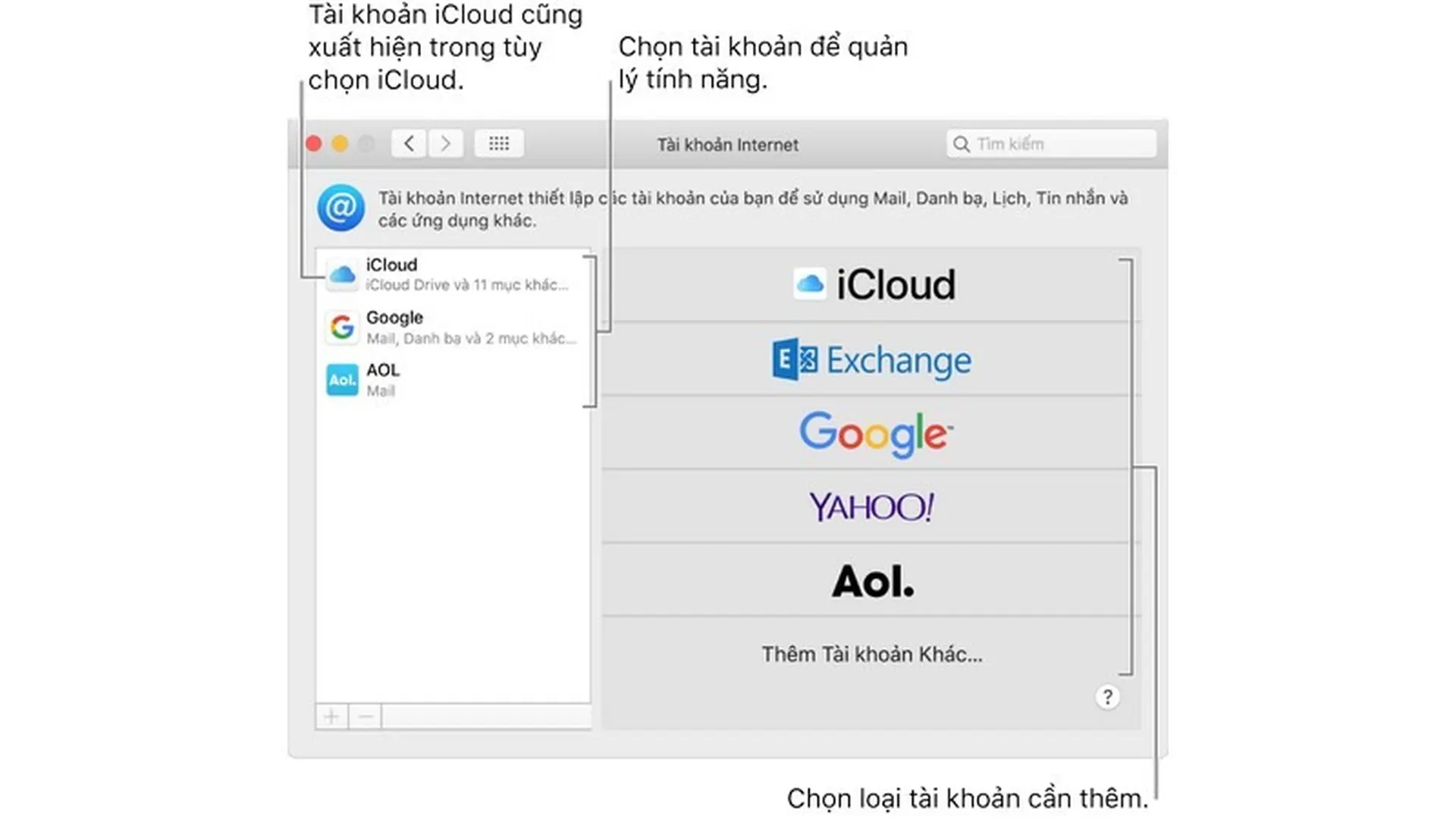 Sử dụng tài khoản internet của bạn trên macOS Catalina