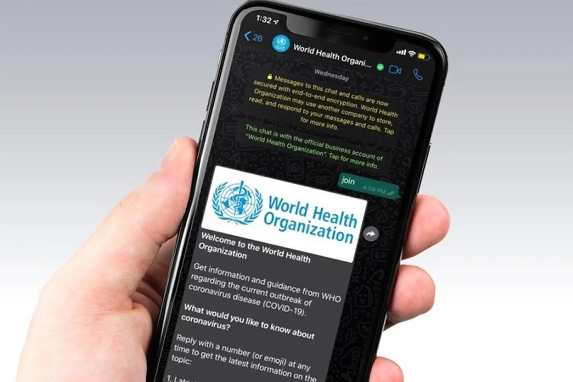 Bạn có thể nhận tin tức về corona virus từ WHO trên WhatsApp