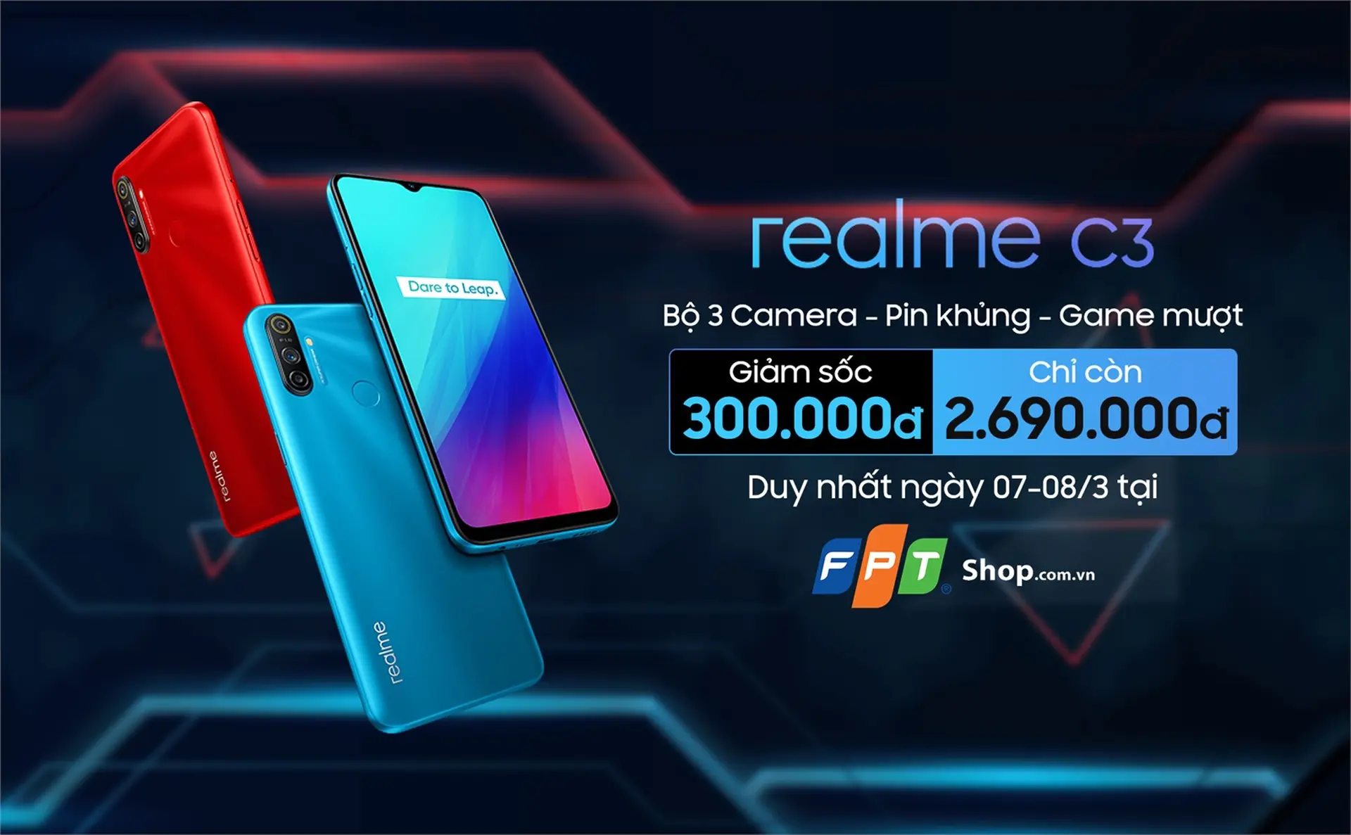 Smartphone realme C3 giảm 300.000 đồng tại FPT Shop