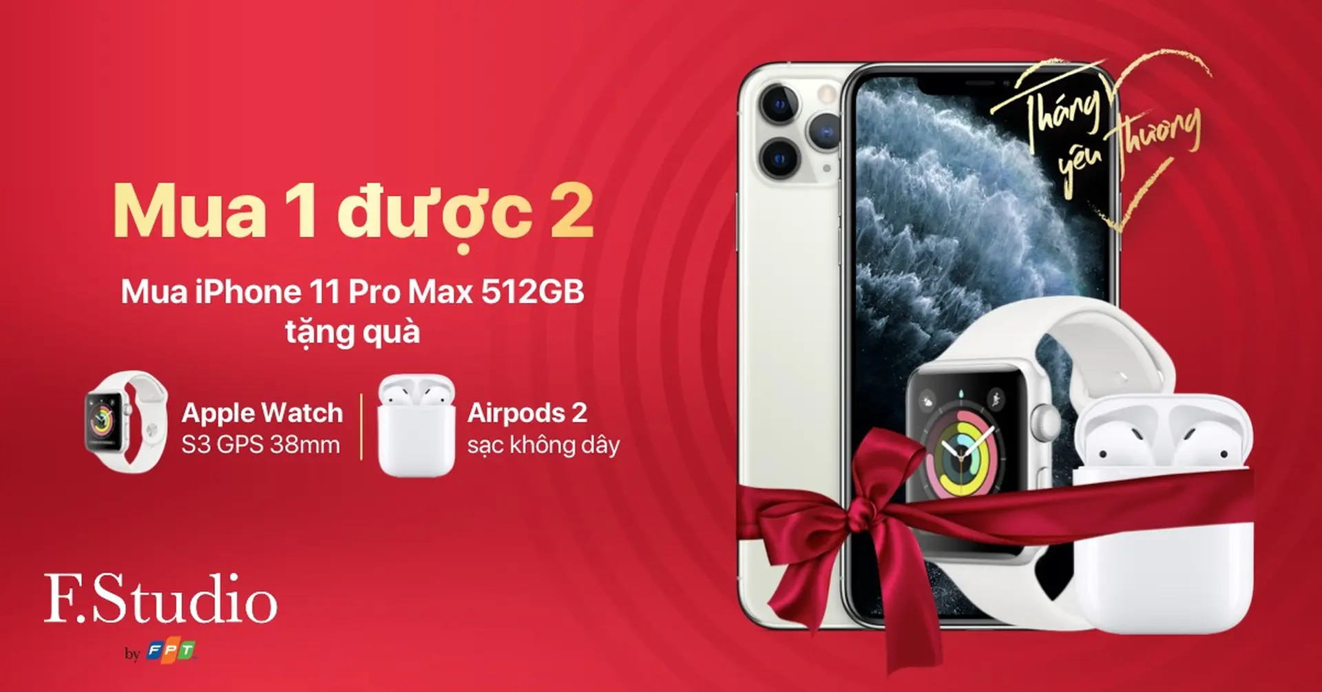 Nhận thêm Apple Watch Series 3 hoặc AirPods 2 khi chọn mua iPhone 11 Pro Max 512GB tại F.Studio