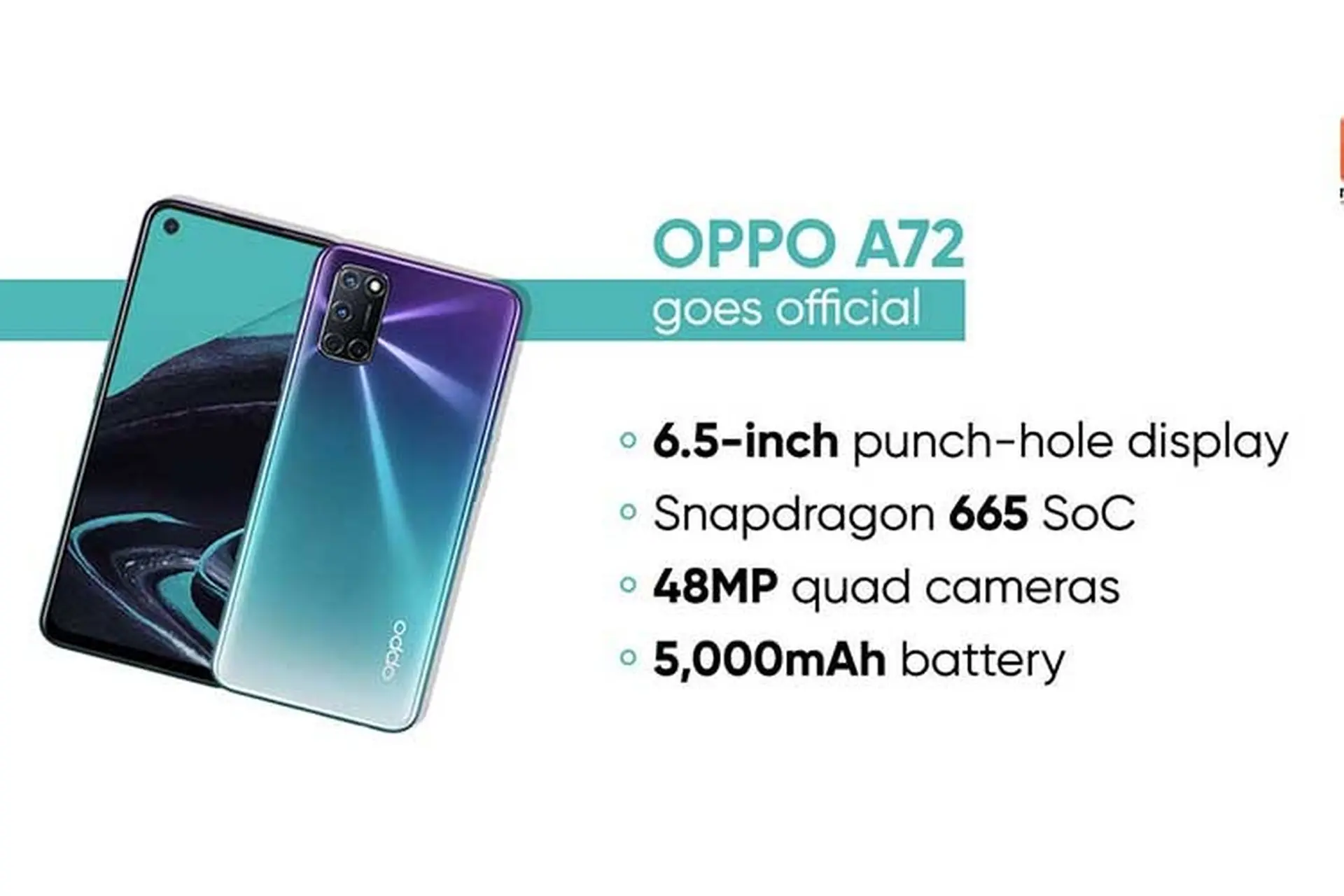 OPPO A72 ra mắt với Snapdragon 665, pin 5000 mAh, 4 camera sau