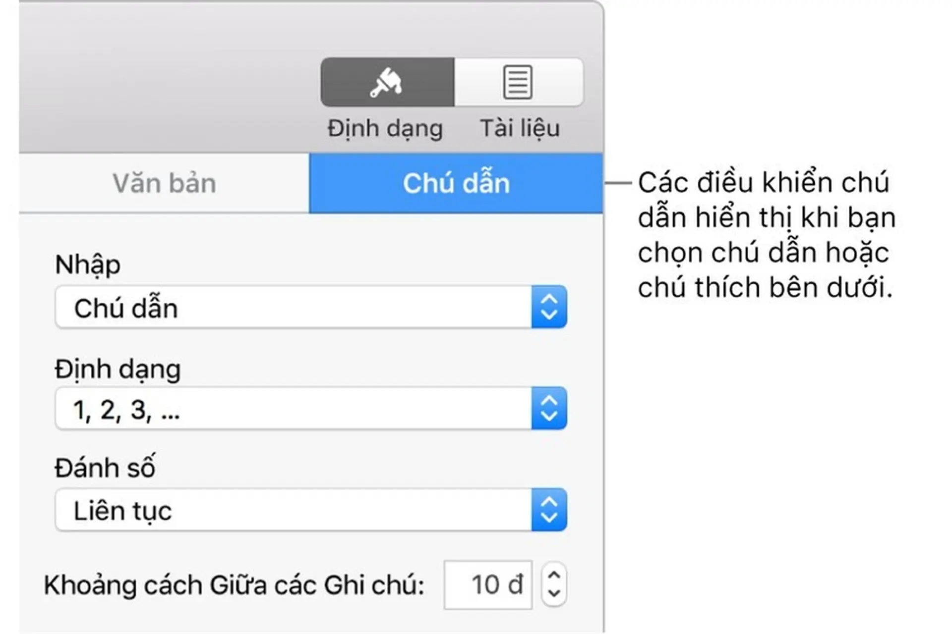 Sử dụng chú dẫn và chú thích trong Pages