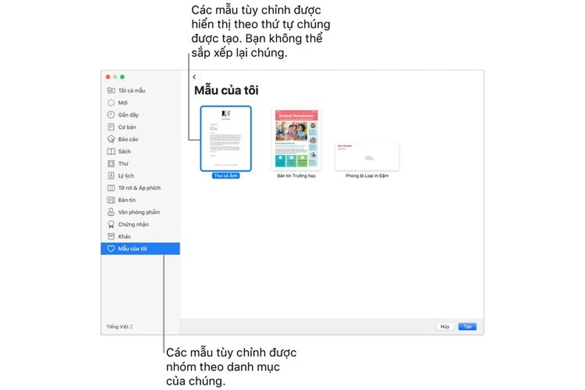 Tạo mẫu tùy chỉnh trong Pages