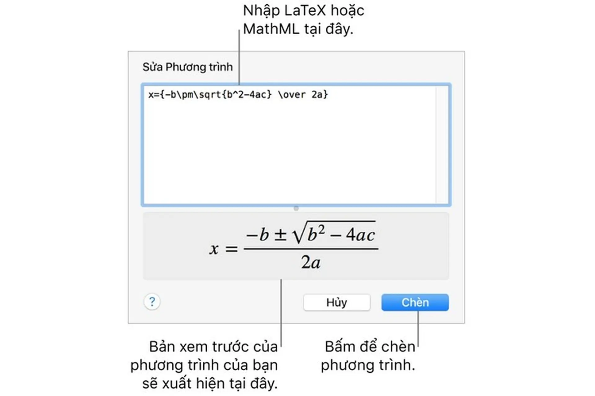 Thêm phương trình toán học trong Pages 