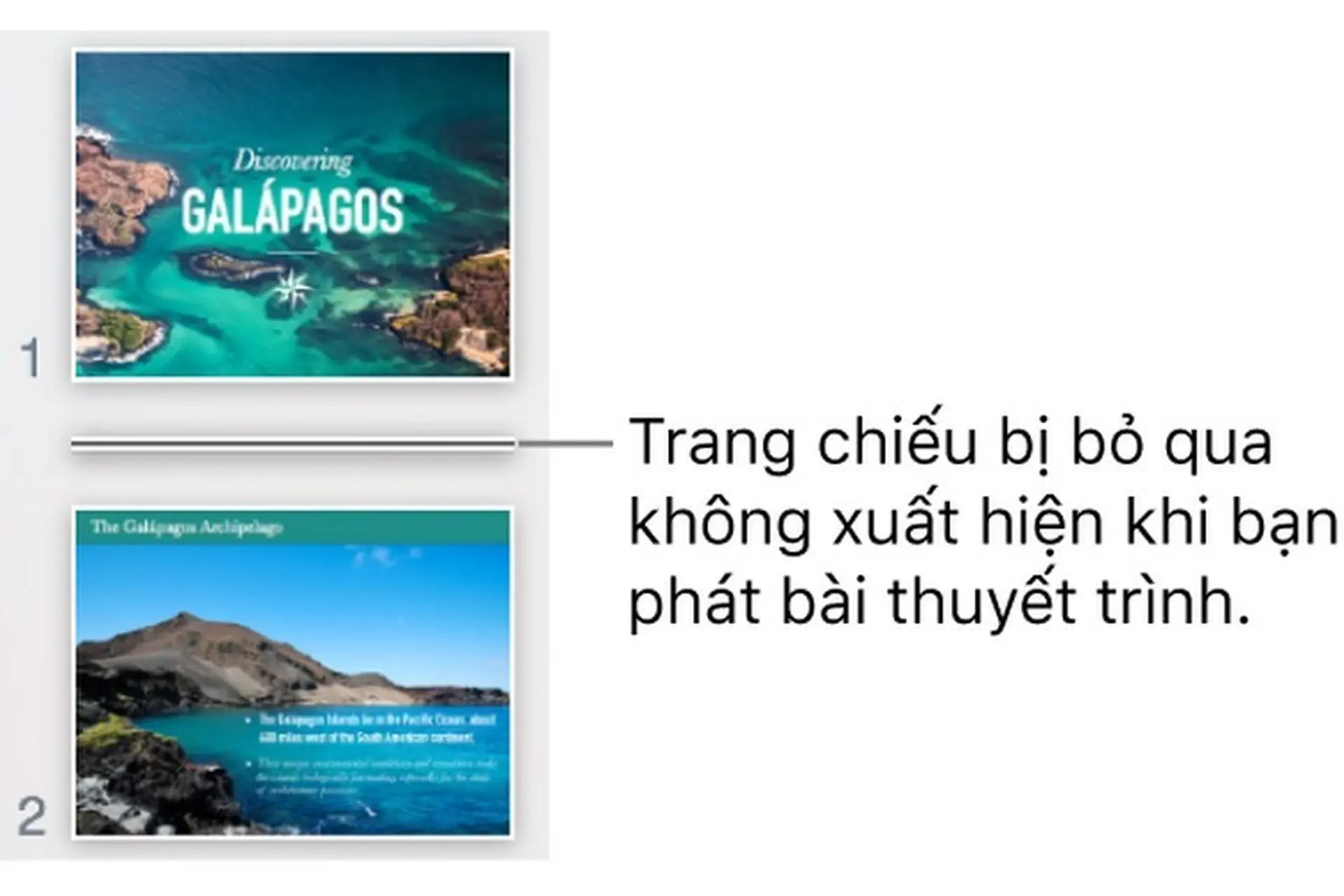 Bỏ qua hoặc hủy bỏ qua trang chiếu trong Keynote