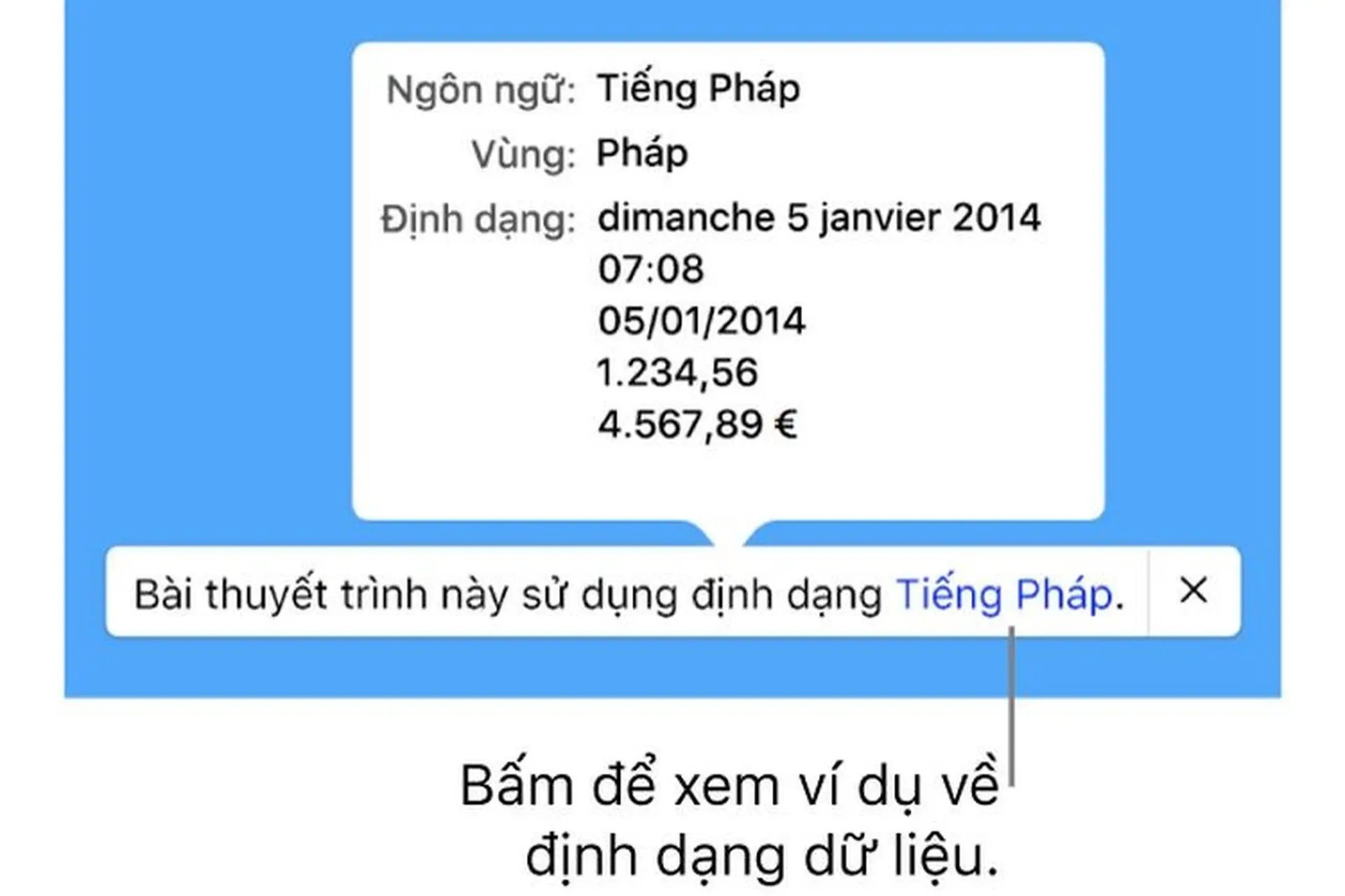 Định dạng bài thuyết trình cho một ngôn ngữ khác trong Keynote