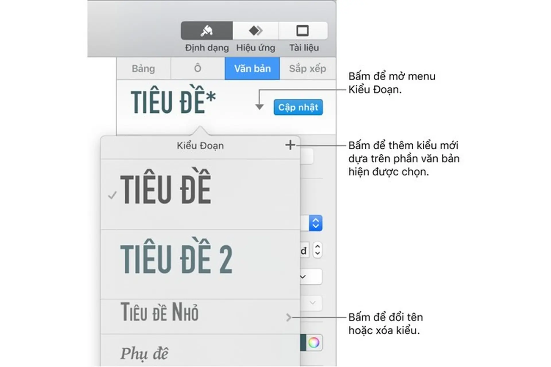 Giới thiệu về kiểu đoạn trong Keynote
