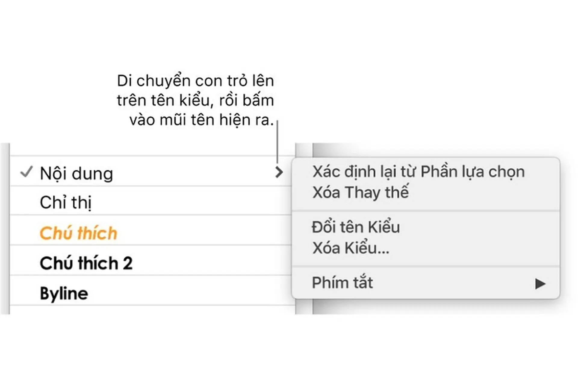 Tạo, đổi tên hoặc xóa kiểu đoạn trong Keynote