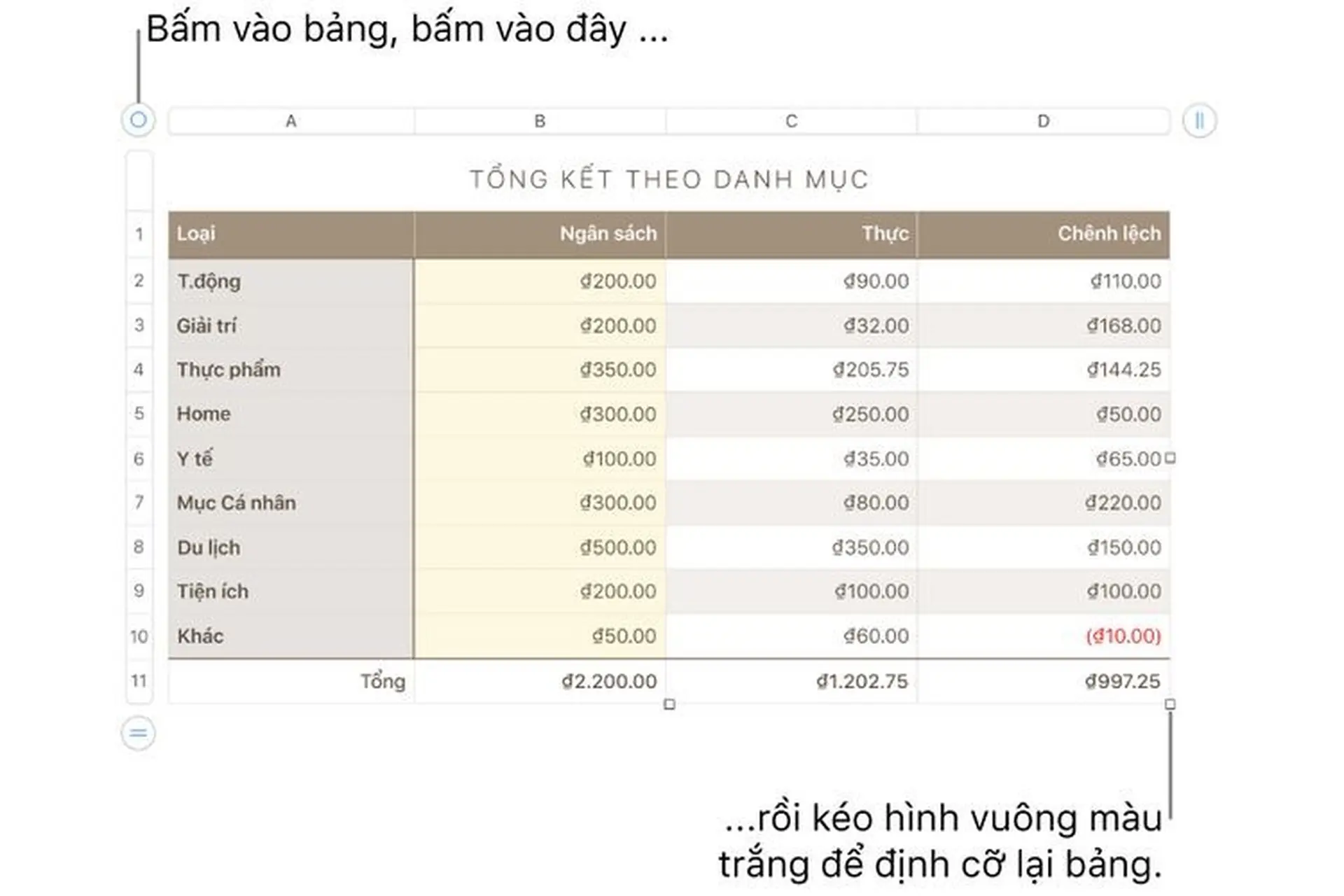 Định cỡ lại, di chuyển hoặc khóa bảng trong Keynote