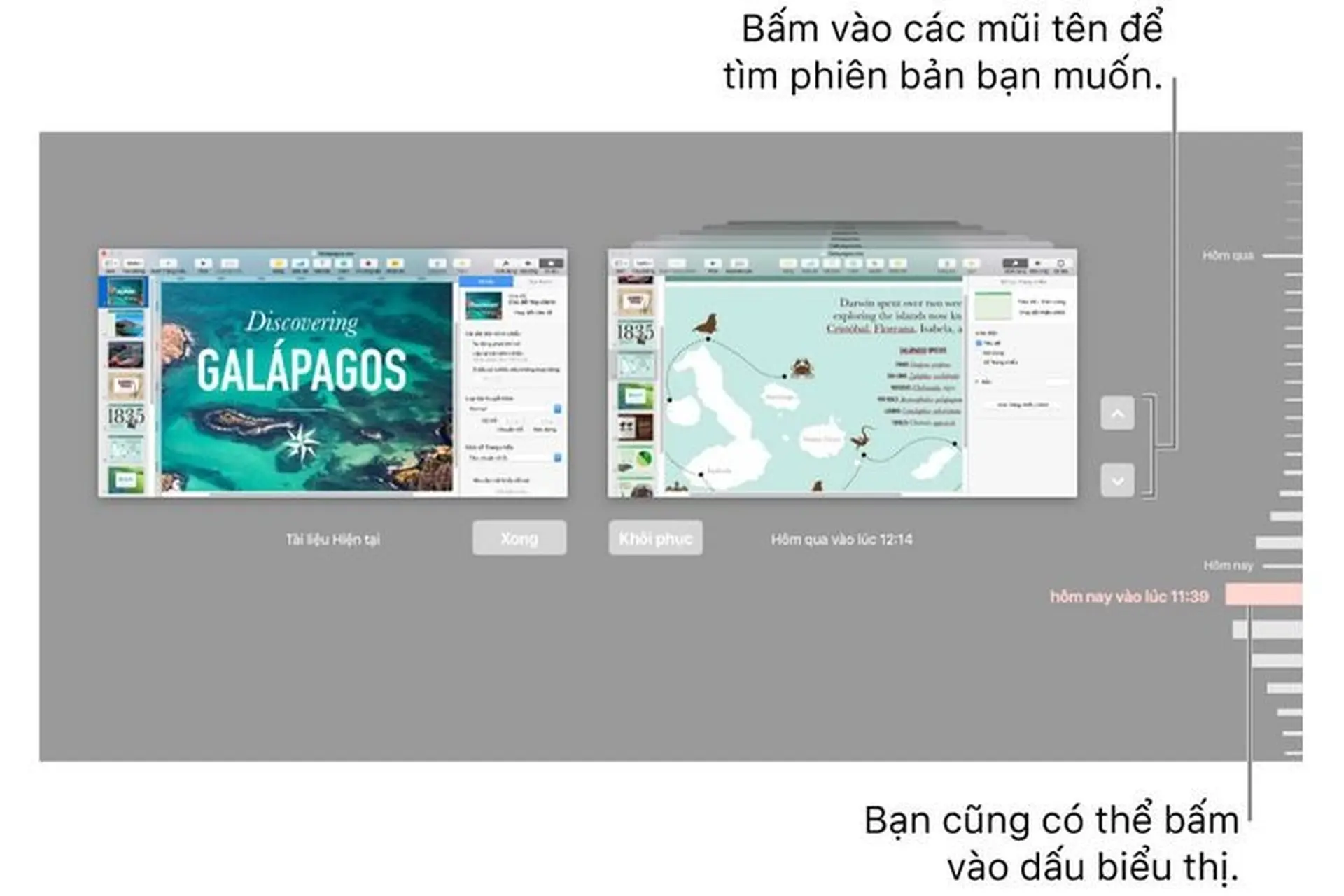 Khôi phục phiên bản cũ hơn của bài thuyết trình trong Keynote