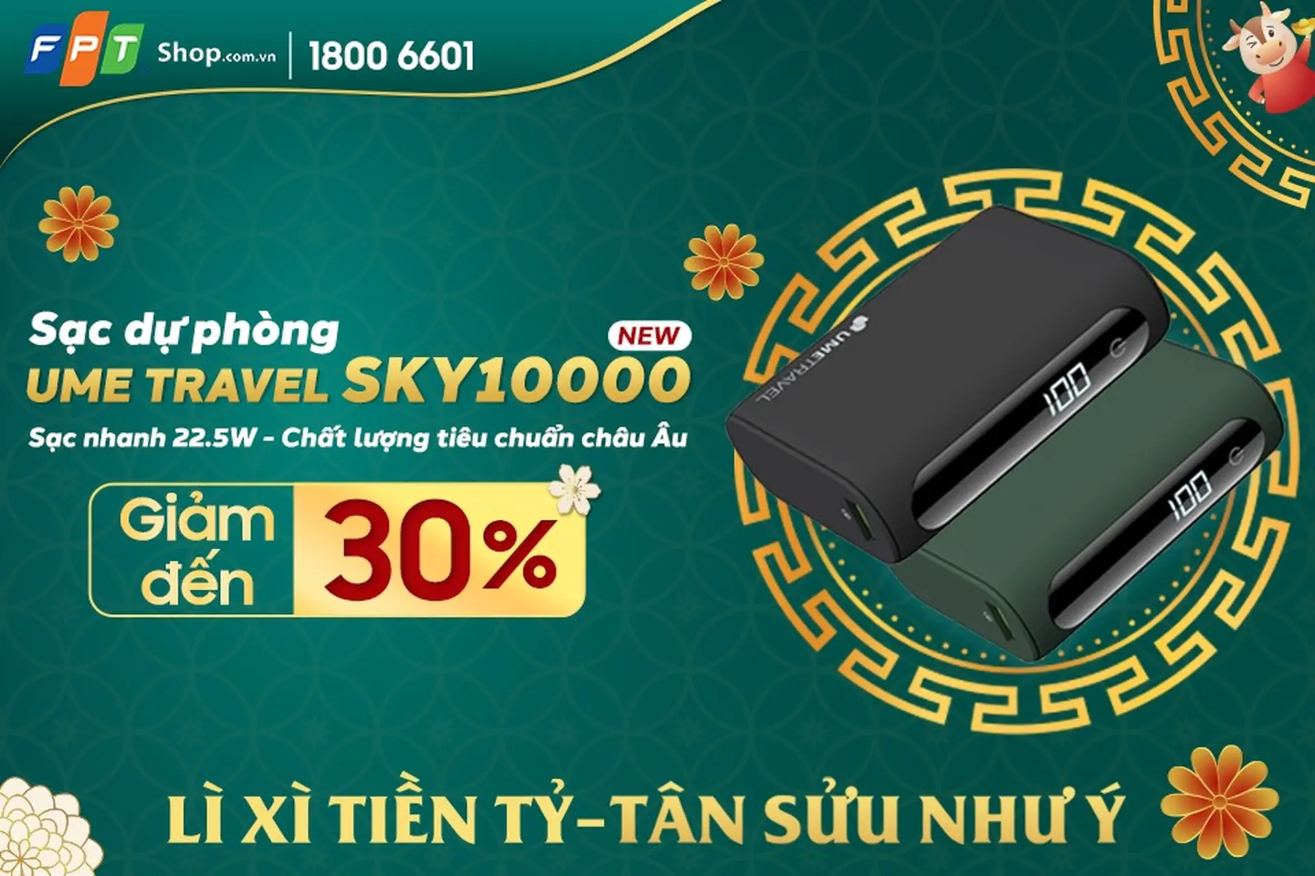 Giảm đến 30% sạc dự phòng UME Travel SKY10000 tại FPT Shop