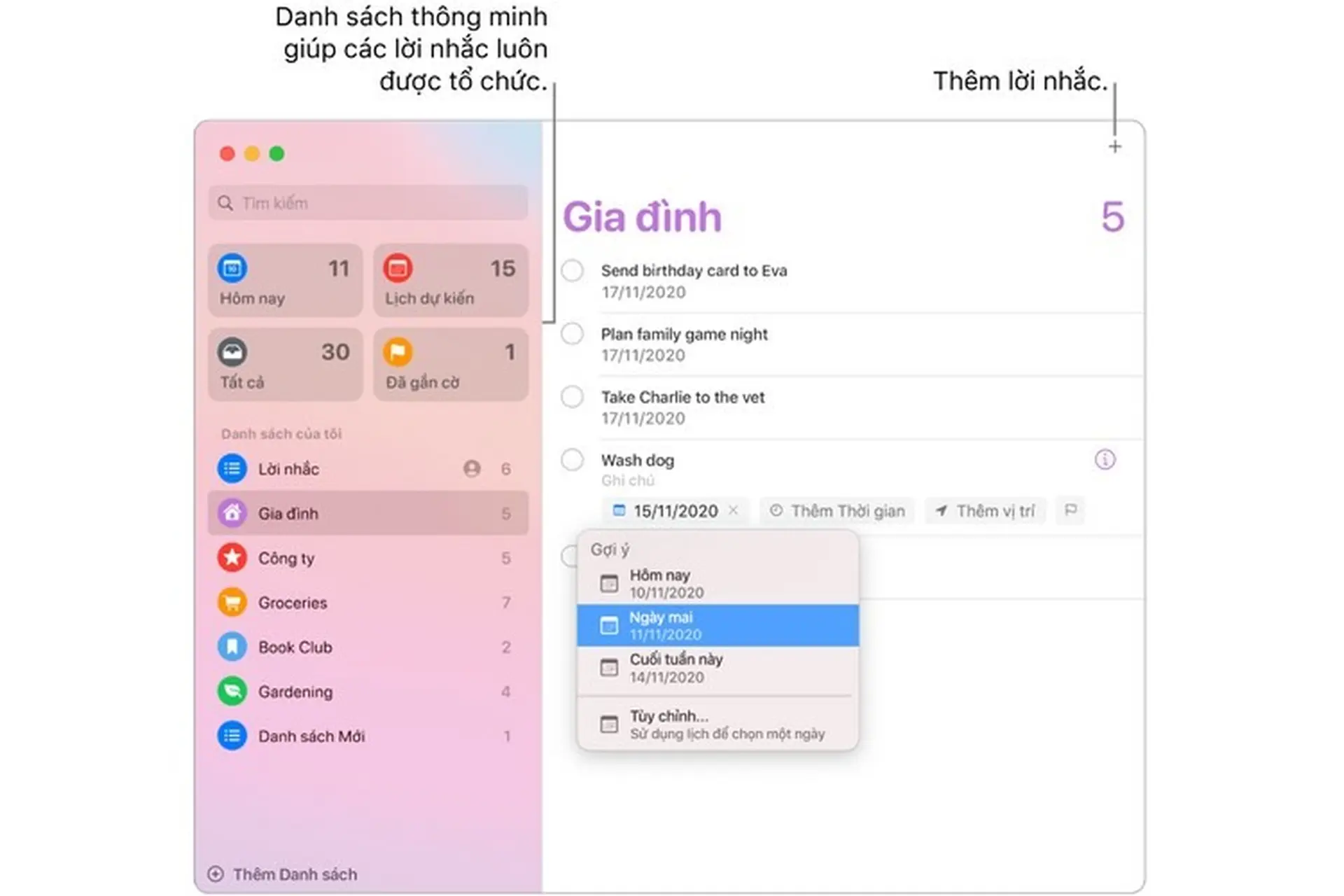 Ứng dụng Lời nhắc trên macOS Big Sur