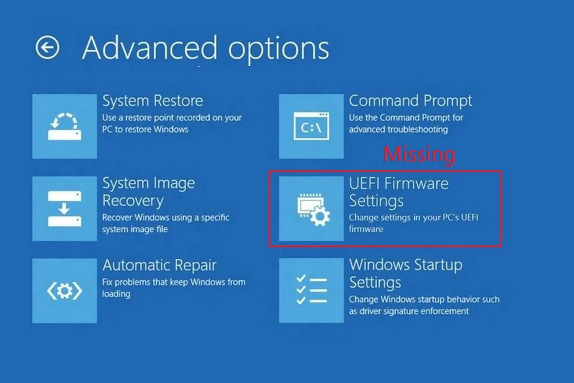 Cách sửa lỗi cài đặt UEFI Firmware Settings bị thiếu trong Windows 10