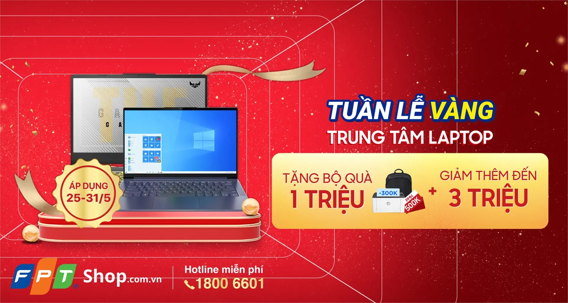 Tuần lễ laptop, FPT Shop giảm sốc đến 3 triệu, tặng thêm quà 1 triệu
