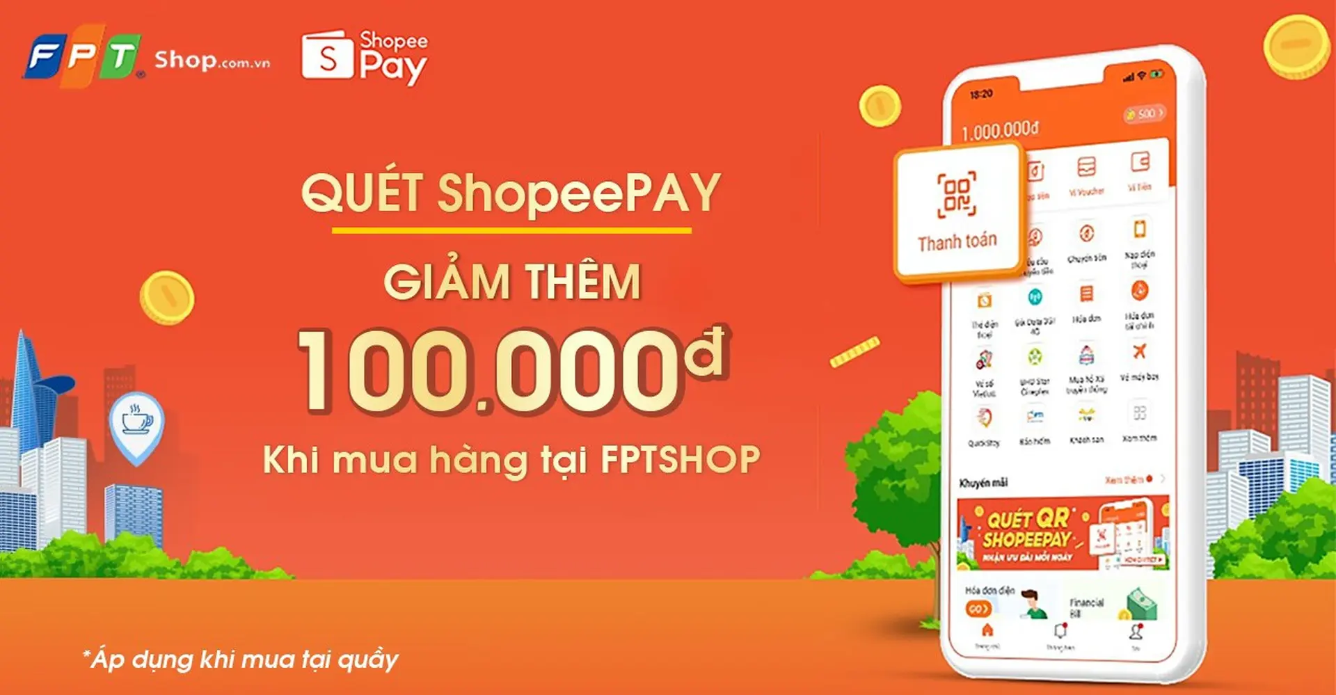 FPT Shop giảm đến 100.000 đồng khi thanh toán bằng ShopeePay 