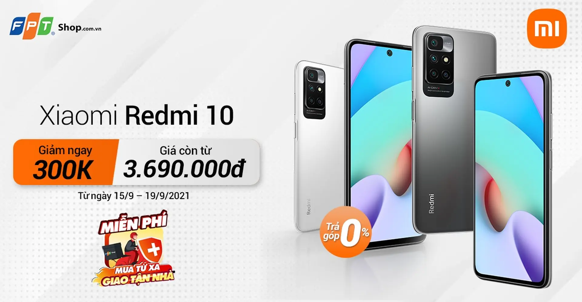 Mua Xiaomi Redmi 10 giảm 300.000 đồng, trả góp 0% lãi suất tại FPT Shop 