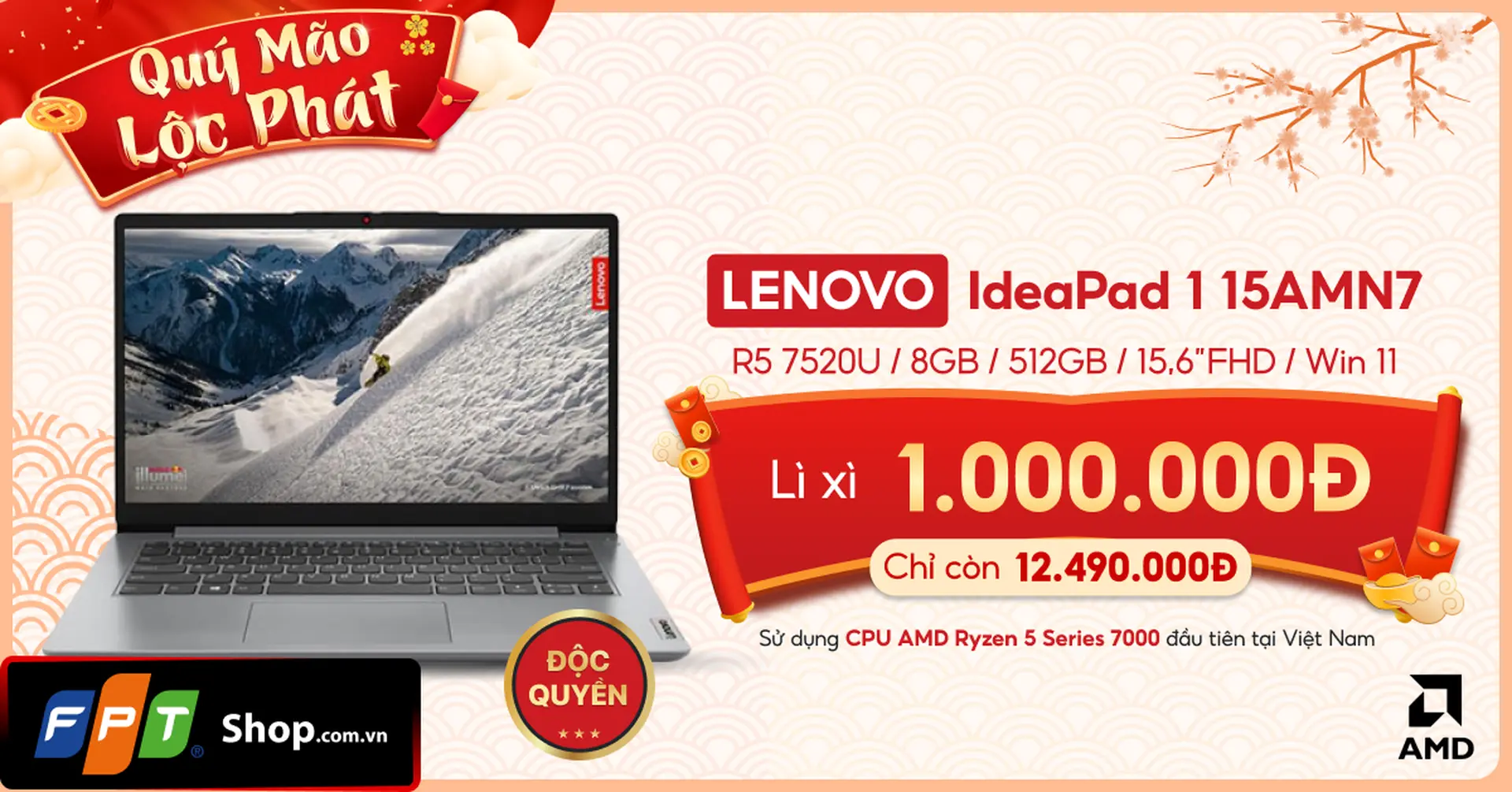 Độc quyền FPT Shop: Laptop Lenovo AMD lì xì ngay 1.000.000 đồng 