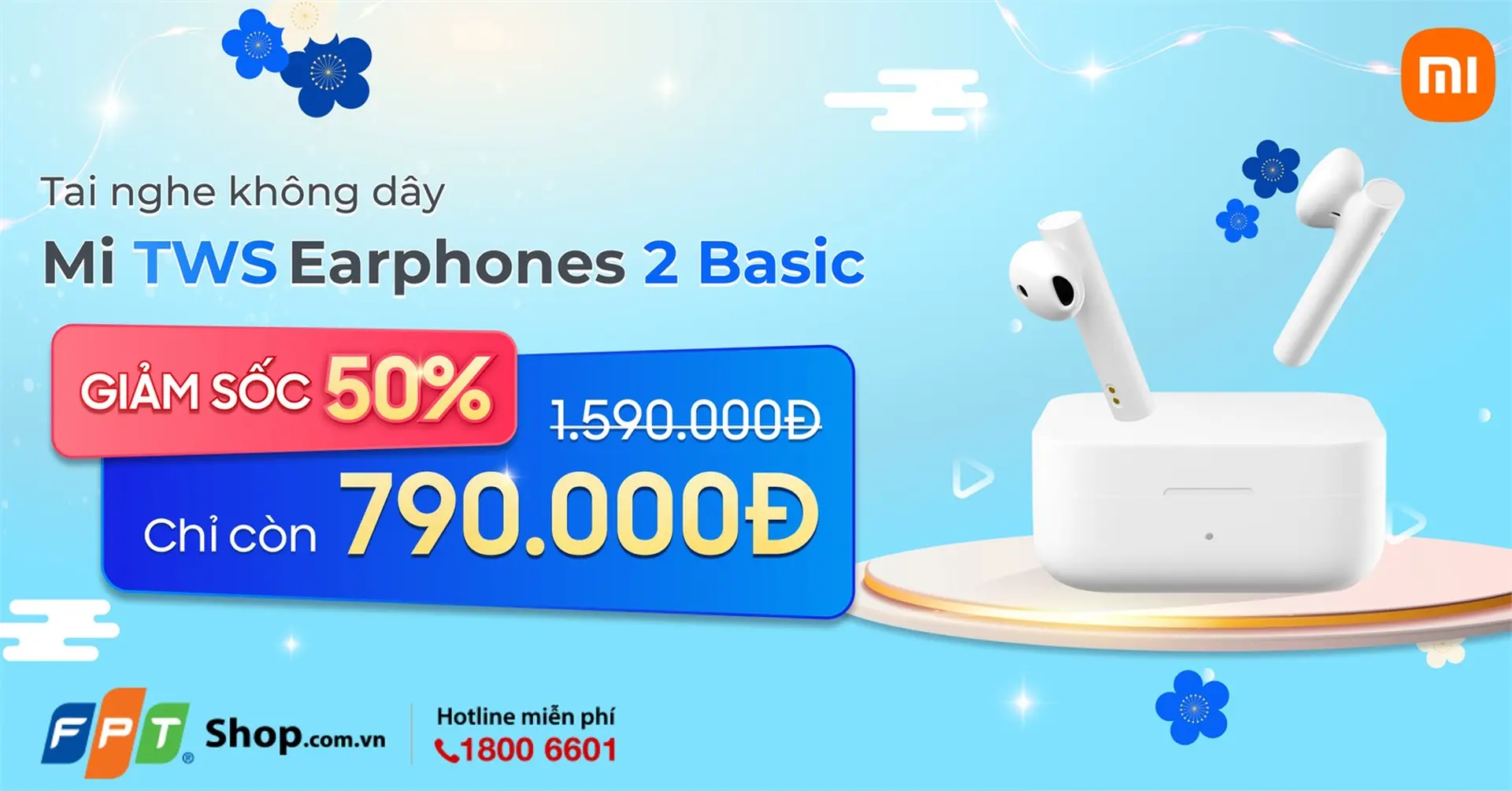 FPT Shop giảm ngay 50% cho tai nghe không dây Mi TWS Earphone 2 Basic