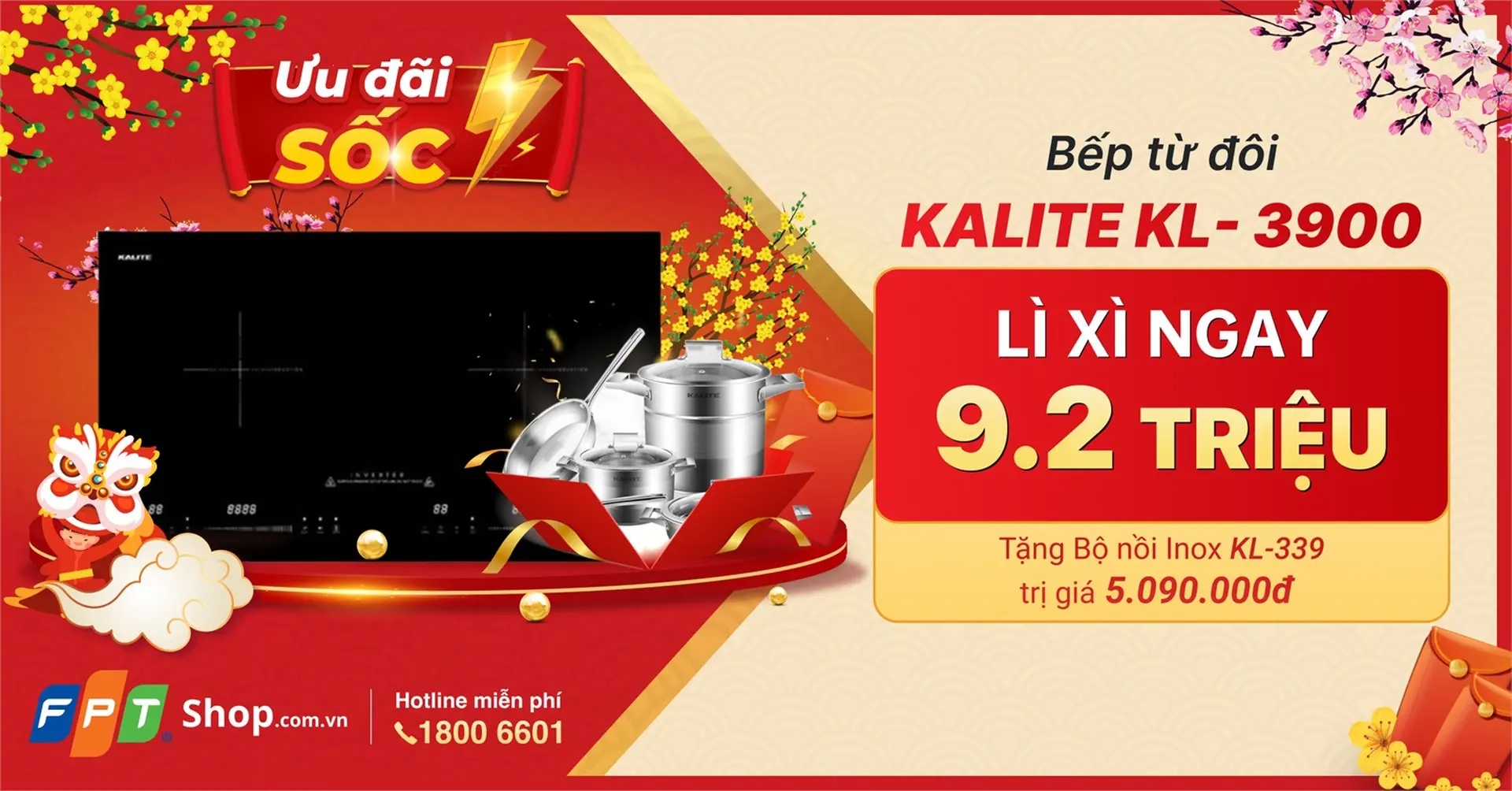FPT Shop ưu đãi mua 1 tặng 1 cho bếp điện từ đôi Kalite