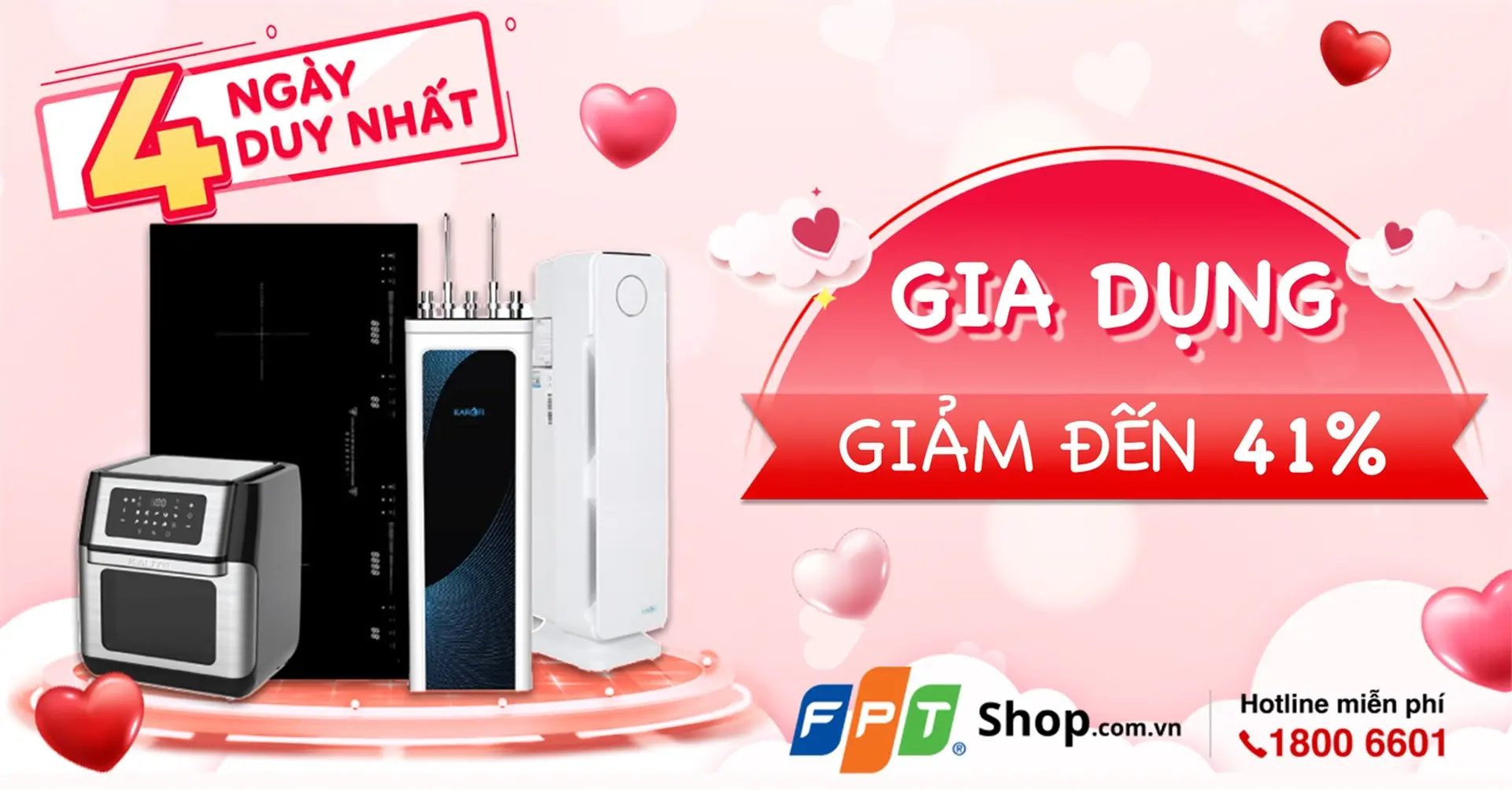 Sắm hàng gia dụng ngày Valentine, FPT Shop giảm đến 41% và mua 1 tặng 1