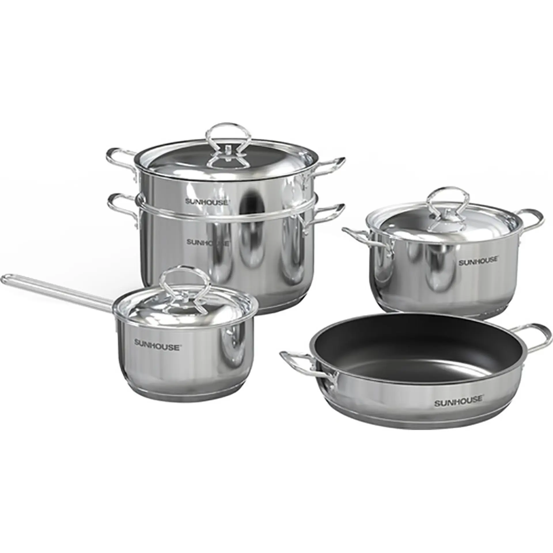 Bộ 4 nồi chảo inox 5 đáy Sunhouse SHG995