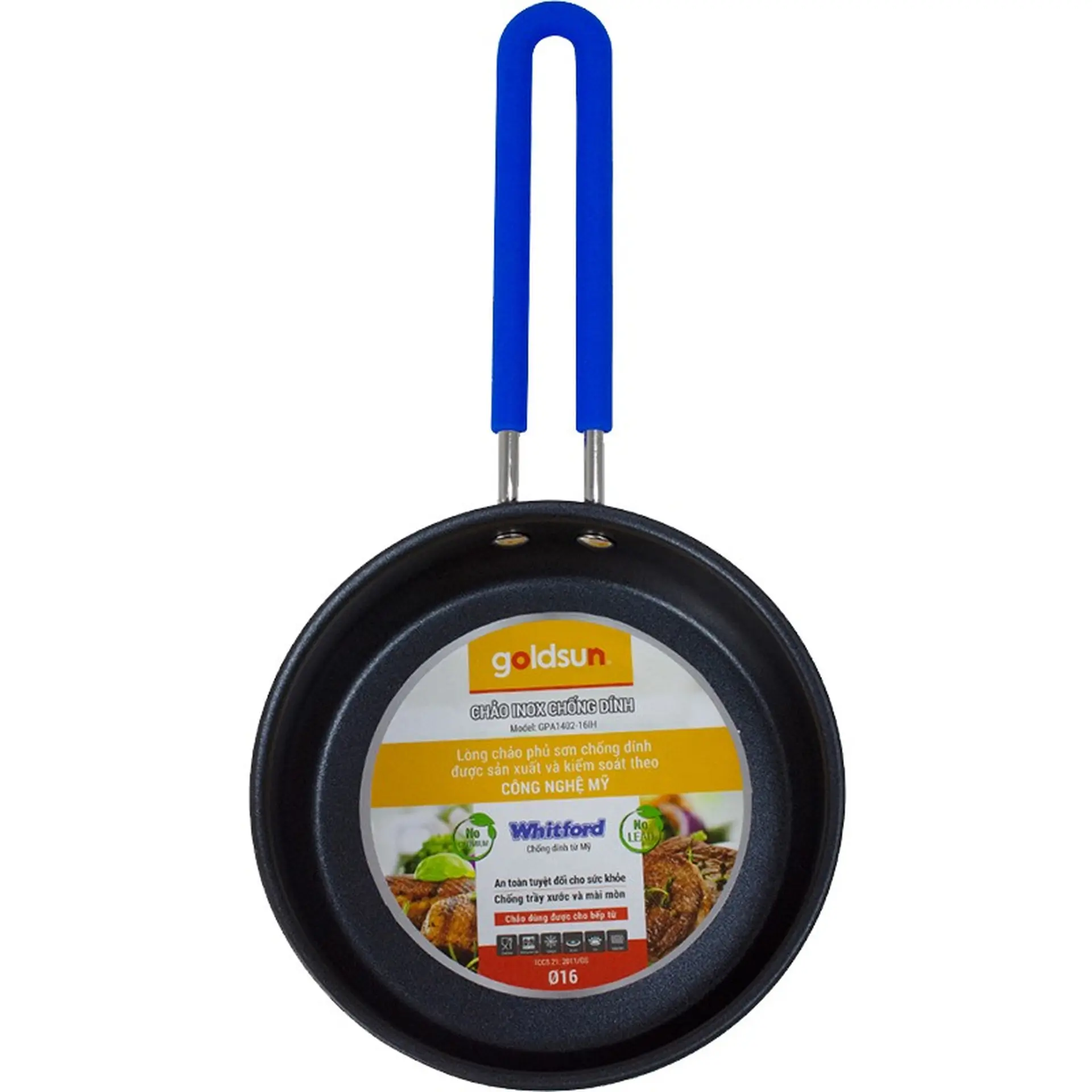 Chảo inox 3 đáy chống dính đáy từ Goldsun GPA1402-16IH 16cm