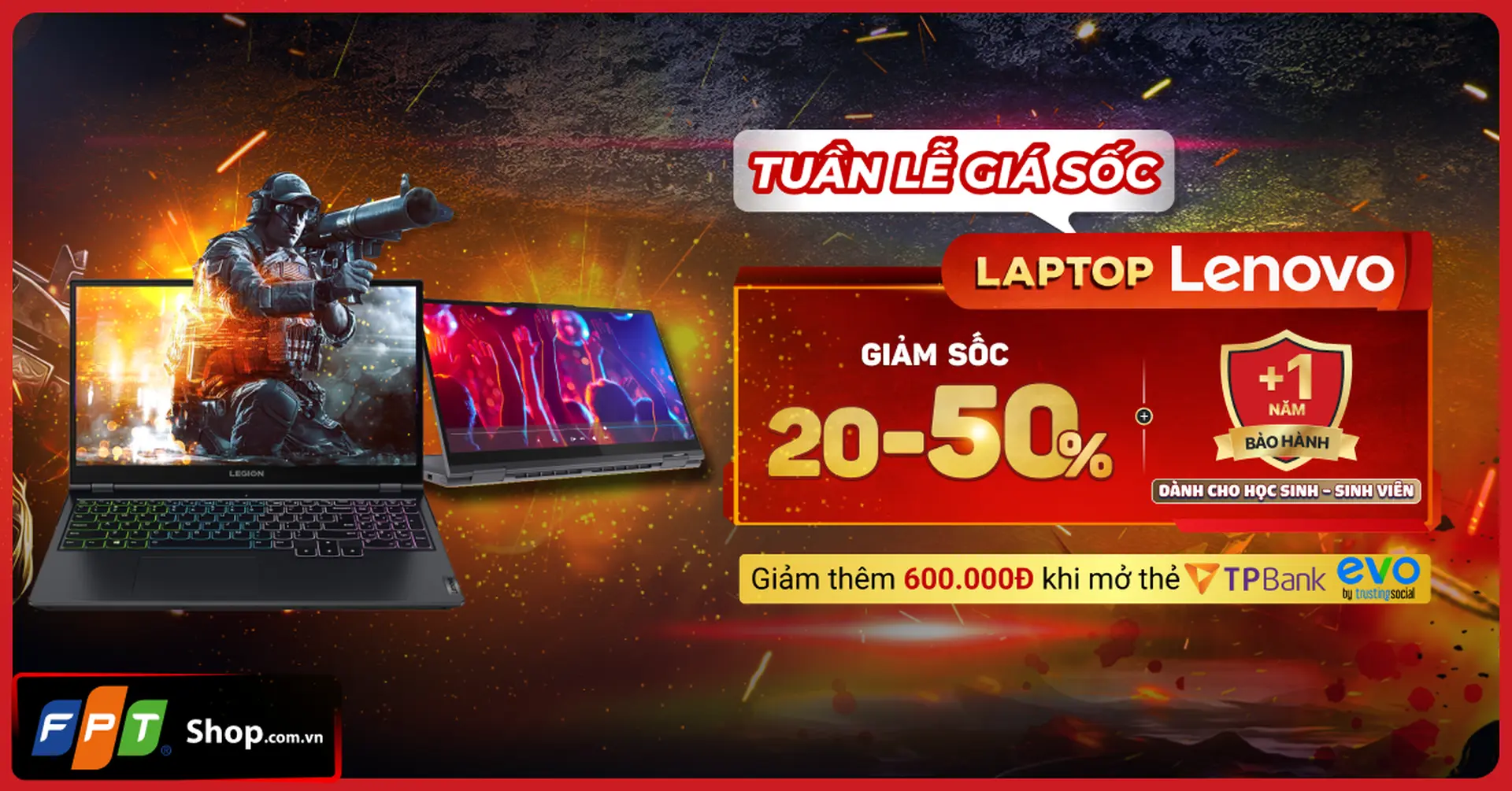 Tuần lễ giá sốc, laptop Lenovo giảm đến 50% khi mua tại FPT Shop 